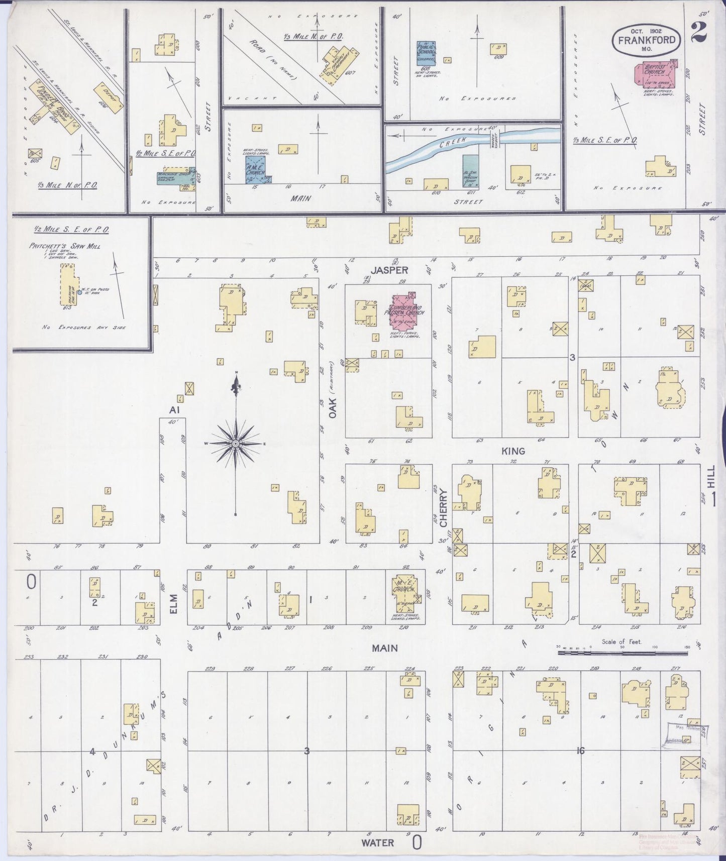 Sanborn Fire Insurance Map from Frankford, Pike County, Missouri (1902), Sheet #0002 - Historic Sanborn Fire Insurance Map Print, vintage old map wall art, antique decor, genealogy gift, Missouri Missouri map