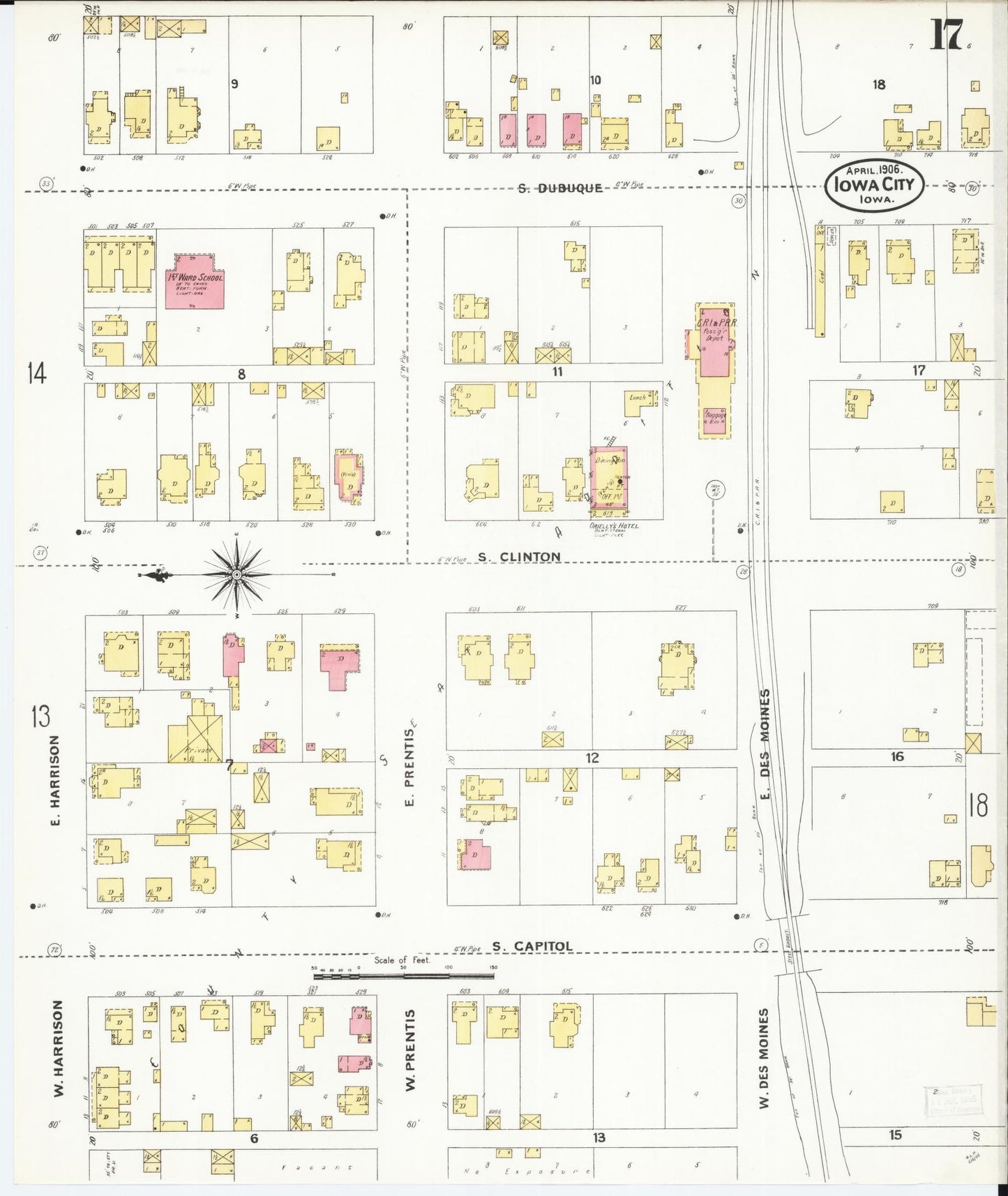 Sanborn Fire Insurance Map from Iowa City, Johnson County, Iowa (1906), Sheet #0017 - Historic Sanborn Fire Insurance Map Print, vintage old map wall art