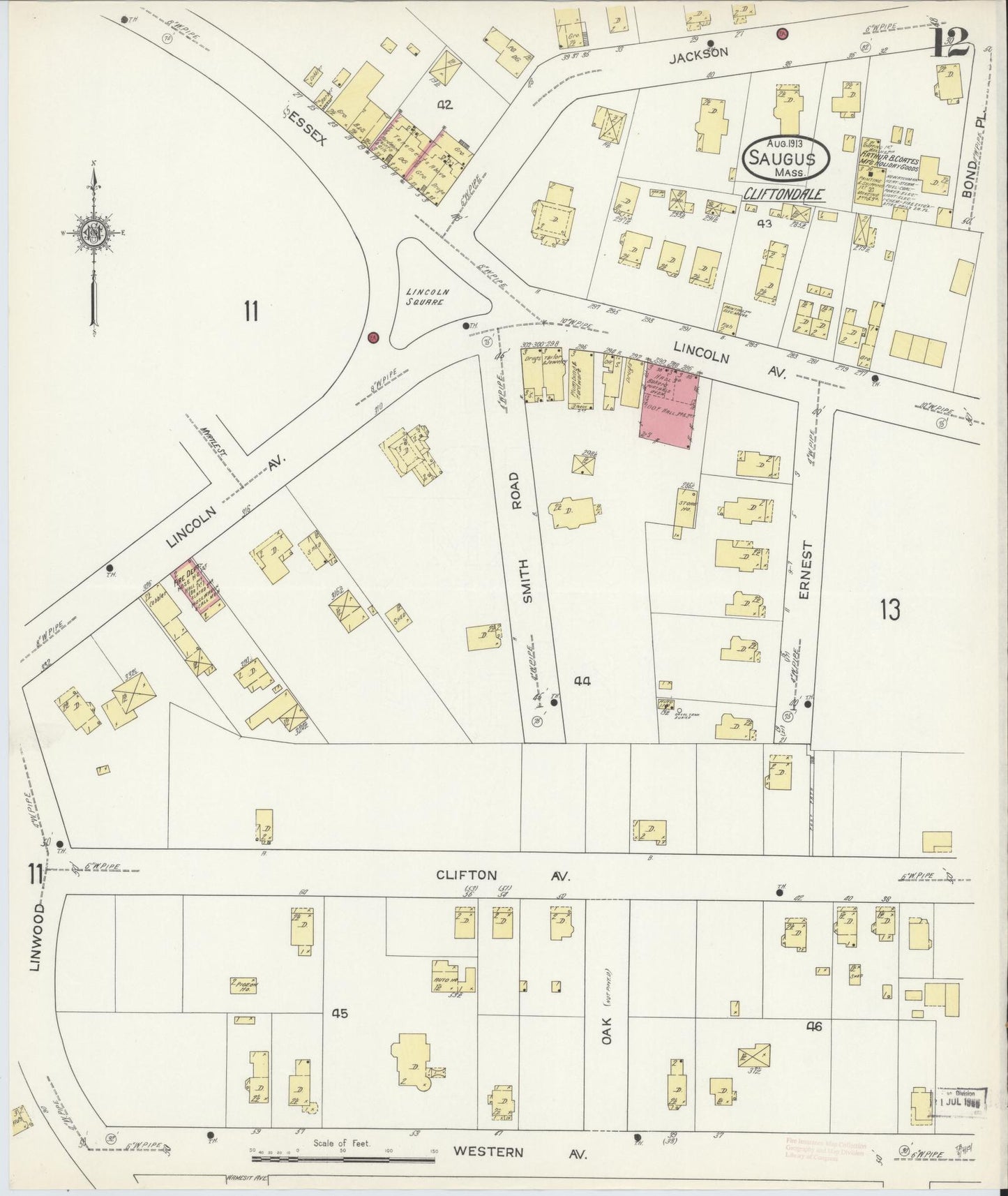 Sanborn Fire Insurance Map from Saugus, Essex County, Massachusetts (1913), Sheet #0012 - Historic Sanborn Fire Insurance Map Print, vintage old map wall art, antique decor, genealogy gift, Massachusetts Massachusetts map