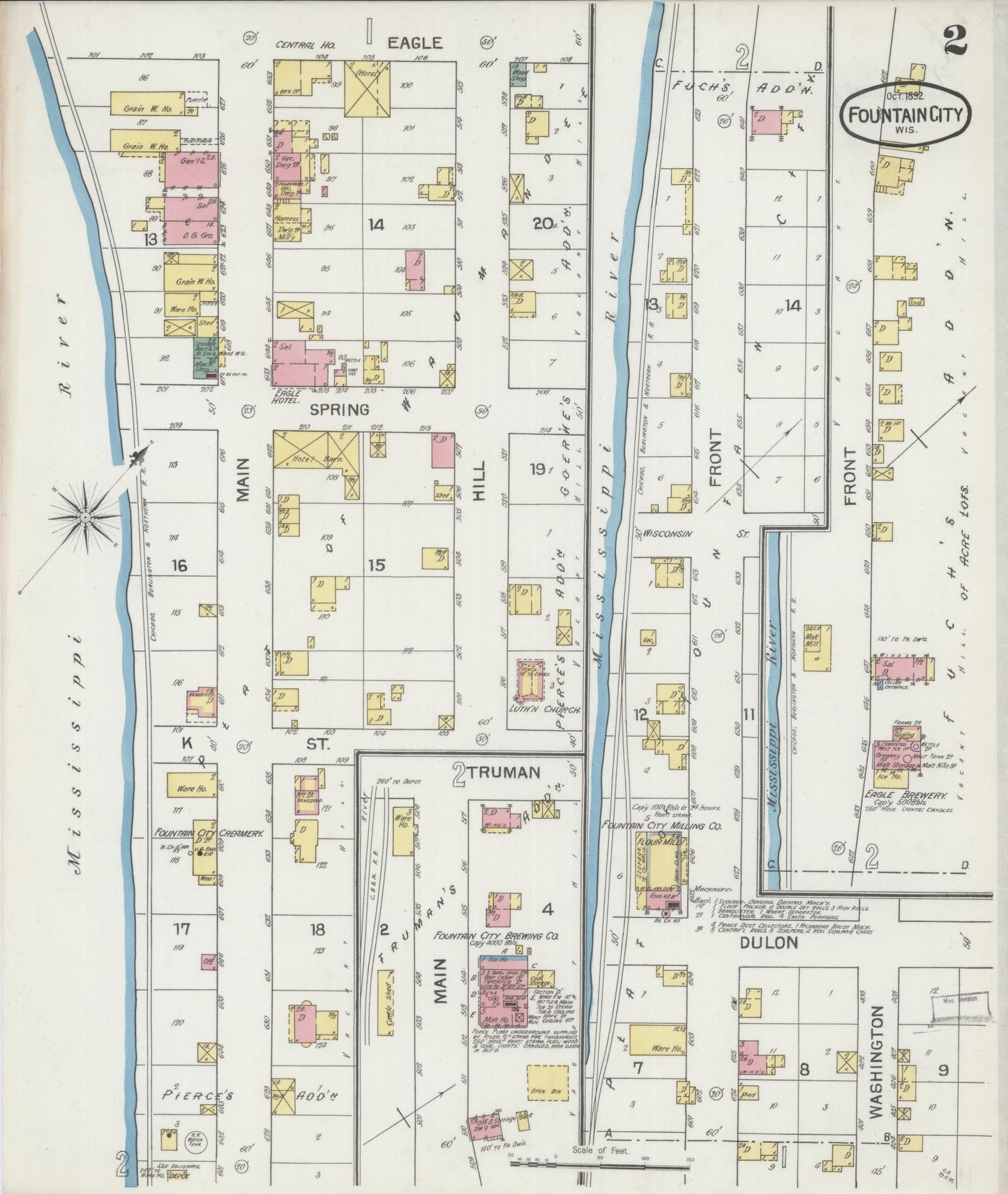 Sanborn Fire Insurance Map from Fountain City, Buffalo County, Wisconsin (1892), Sheet #0002 - Historic Sanborn Fire Insurance Map Print, vintage old map wall art, antique decor, genealogy gift, Wisconsin Wisconsin map