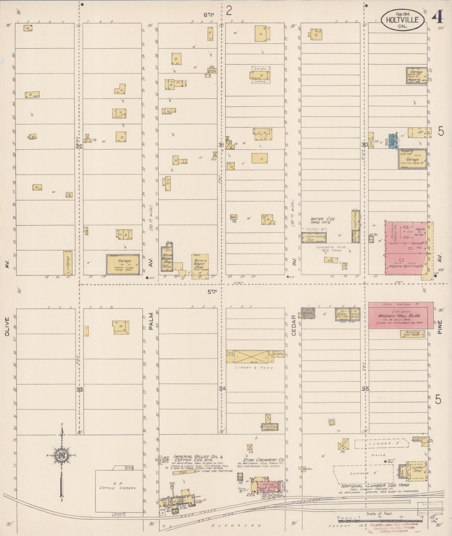 Sanborn Fire Insurance Map from Holtville, Imperial County, California (1914), Sheet #0004 - Historic Sanborn Fire Insurance Map Print, vintage old map wall art, antique decor, genealogy gift, California California map