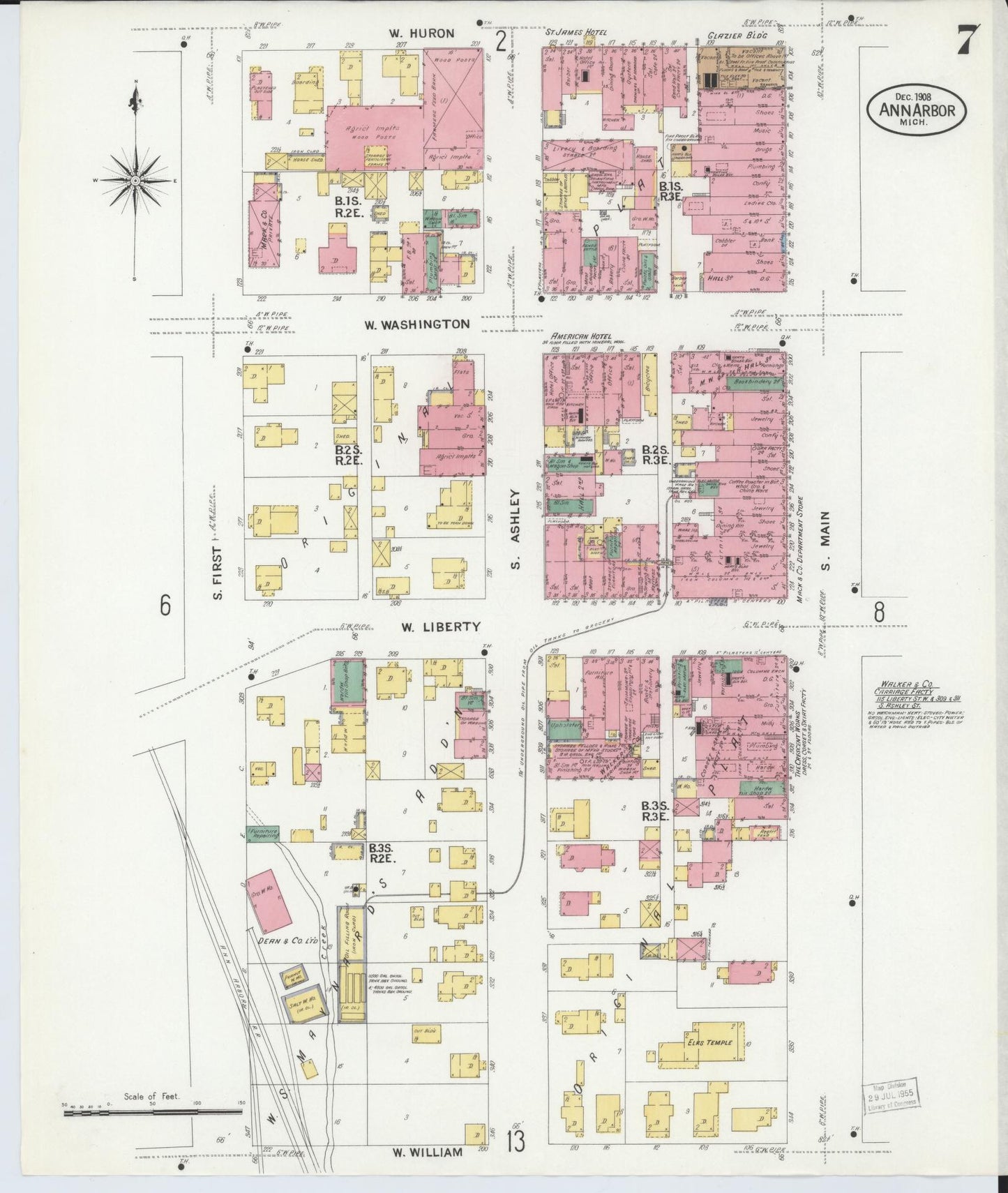Sanborn Fire Insurance Map from Ann Arbor, Washtenaw County, Michigan (1908), Sheet #0007 - Historic Sanborn Fire Insurance Map Print, vintage old map wall art, antique decor, genealogy gift, Michigan Michigan map