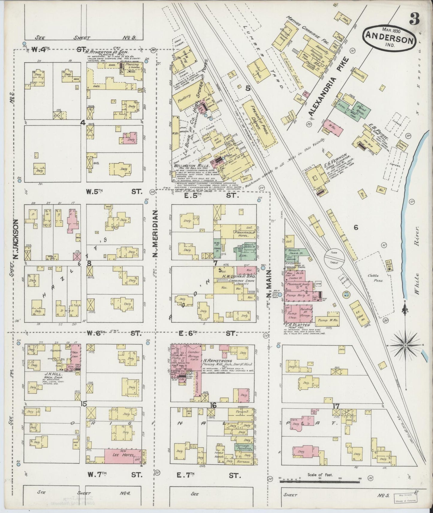 Sanborn Fire Insurance Map from Anderson, Madison County, Indiana (1890), Sheet #0003 - Historic Sanborn Fire Insurance Map Print, vintage old map wall art, antique decor, genealogy gift, Indiana Indiana map