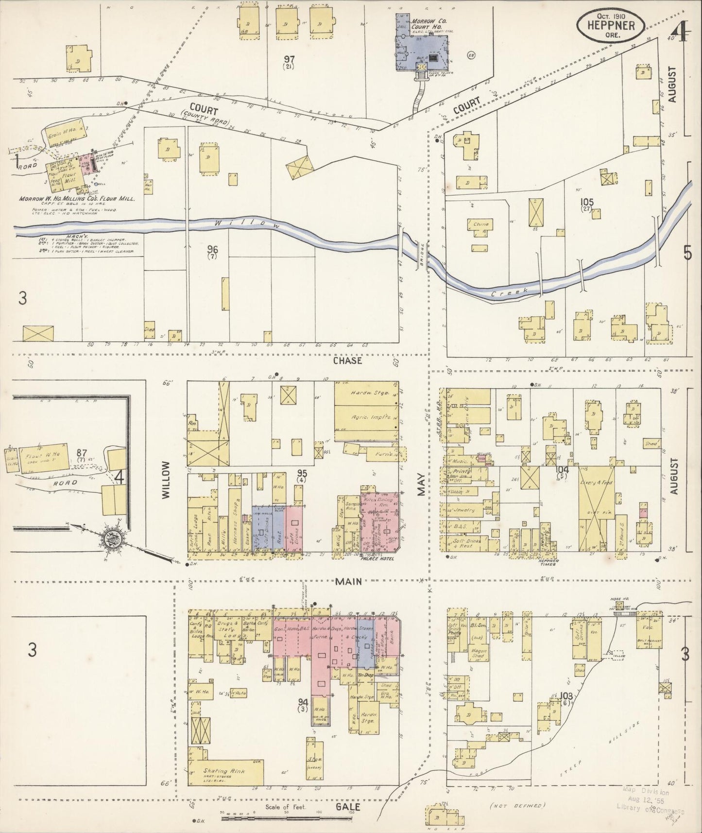 Sanborn Fire Insurance Map from Heppner, Morrow County, Oregon (1910), Sheet #0004 - Historic Sanborn Fire Insurance Map Print, vintage old map wall art, antique decor, genealogy gift, Oregon Oregon map