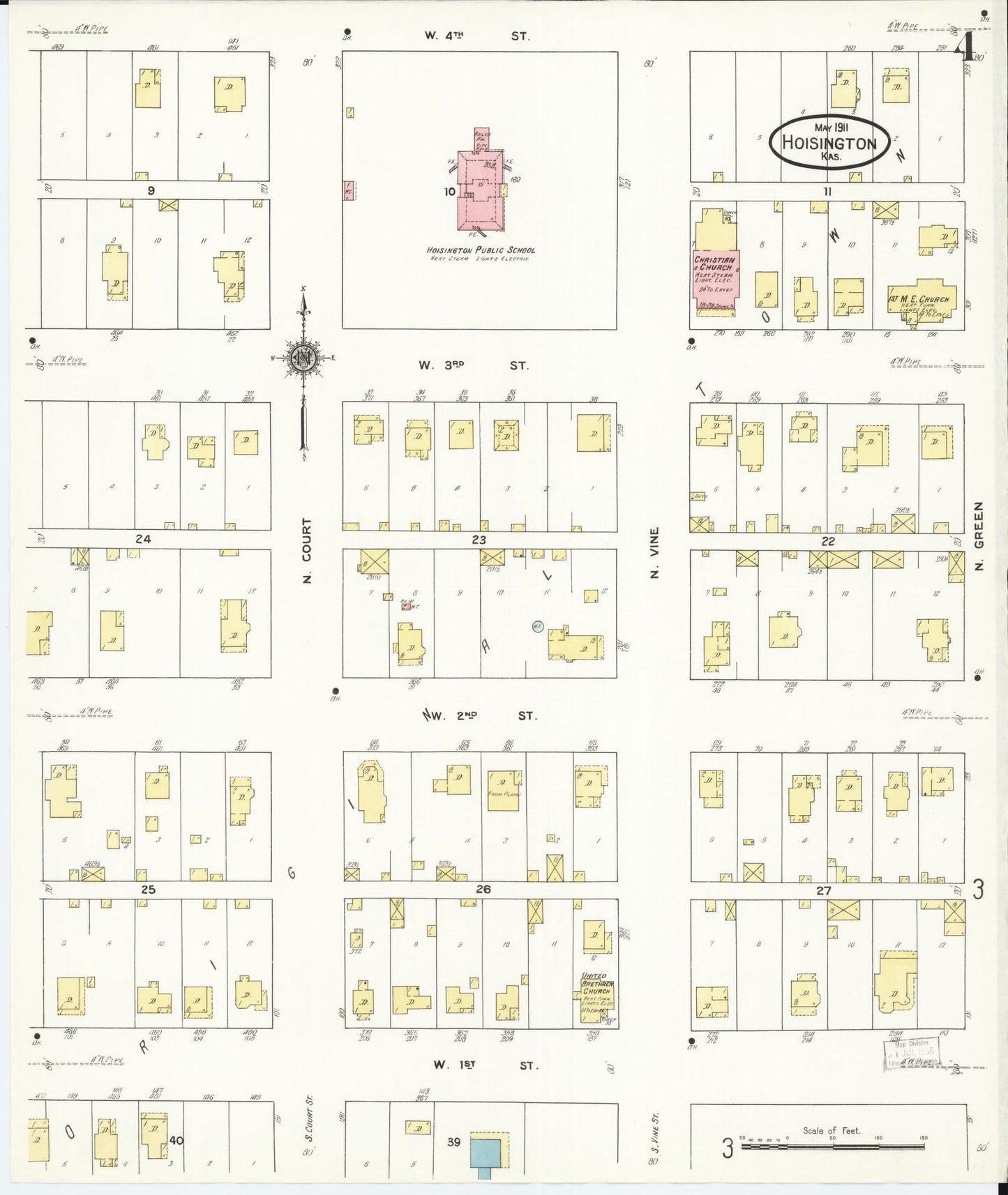Sanborn Fire Insurance Map from Hoisington, Barton County, Kansas (1911), Sheet #0004 - Complete Map Set gallery image, historic Sanborn map, vintage wall art, Kansas Kansas