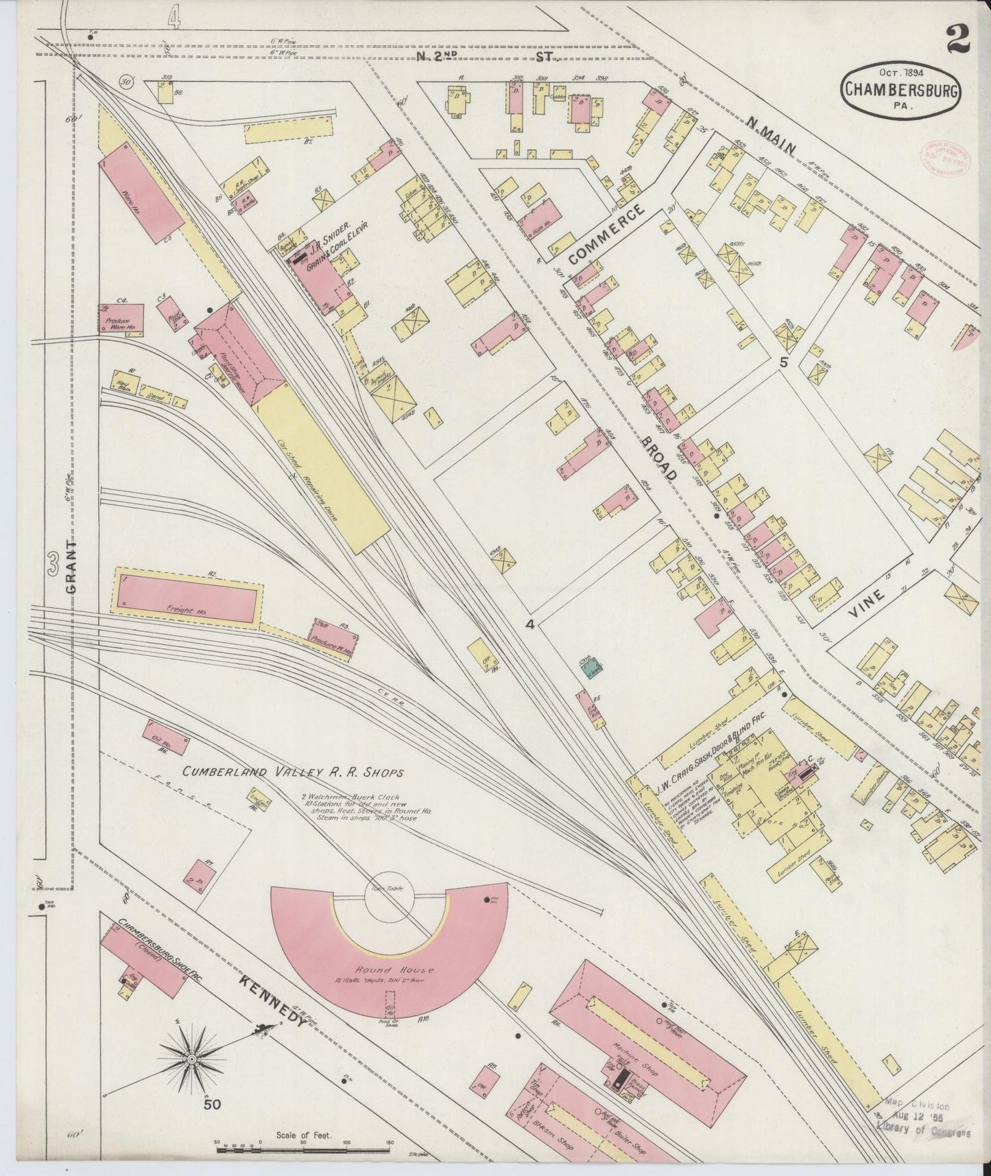 Sanborn Fire Insurance Map from Chambersburg, Franklin County, Pennsylvania (1894), Sheet #0002 - Historic Sanborn Fire Insurance Map Print, vintage old map wall art, antique decor, genealogy gift, Pennsylvania Pennsylvania map