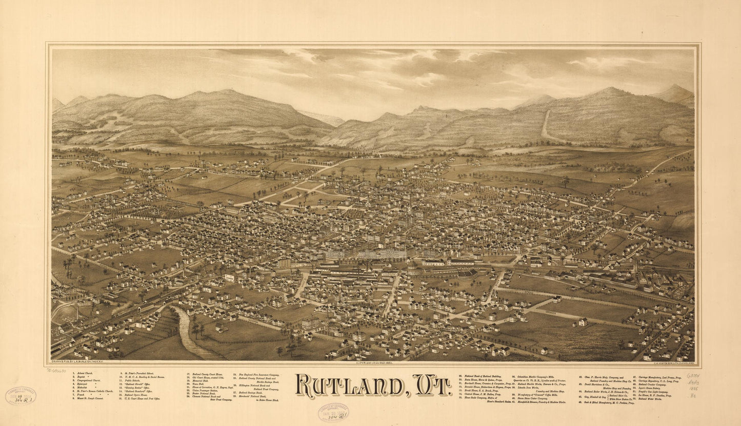 Rutland, Vt. (1885) – Historic Bird’s-Eye View Panorama Print
