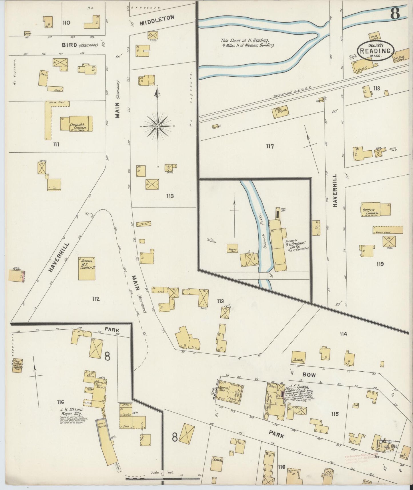 Sanborn Fire Insurance Map from Reading, Middlesex County, Massachusetts (1897), Sheet #0008 - Complete Map Set gallery image, historic Sanborn map, vintage wall art, Massachusetts Massachusetts