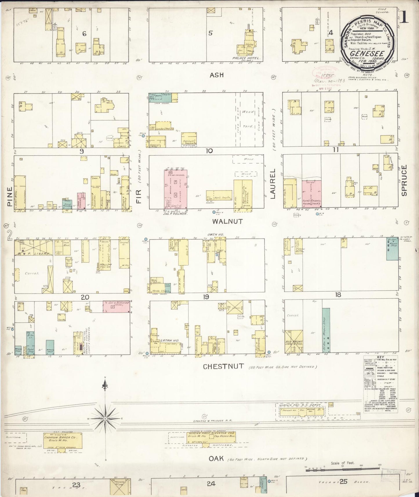 Sanborn Fire Insurance Map from Genesee, Latah County, Idaho (1893), Sheet #0001 - Historic Sanborn Fire Insurance Map Print, vintage old map wall art, antique decor, genealogy gift, Idaho Idaho map
