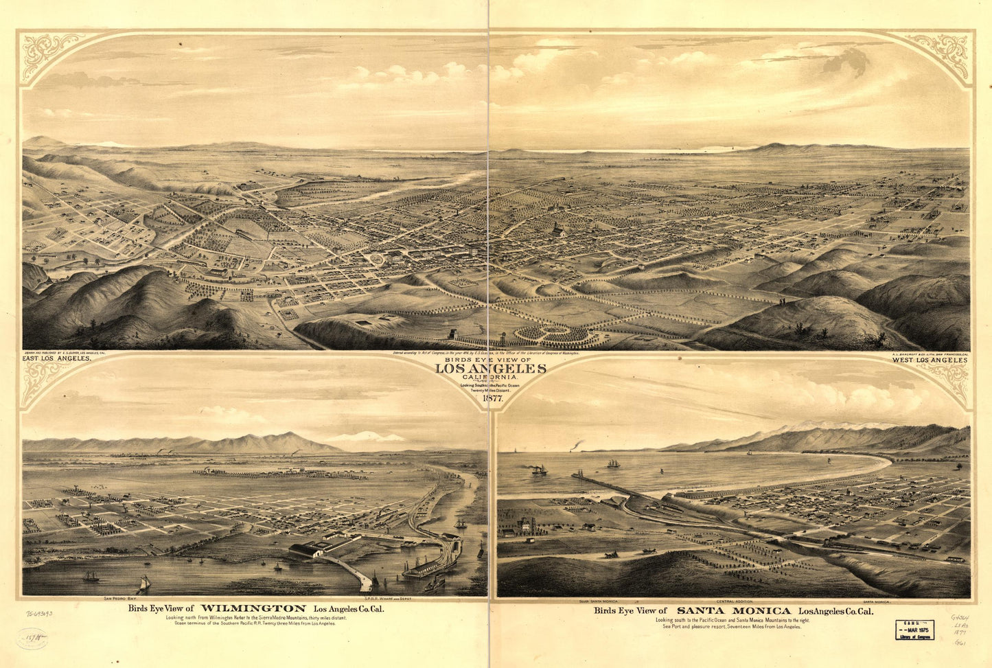 Birds eye view of Los Angeles, California. (1877) – Historic Bird’s-Eye View Panorama Print