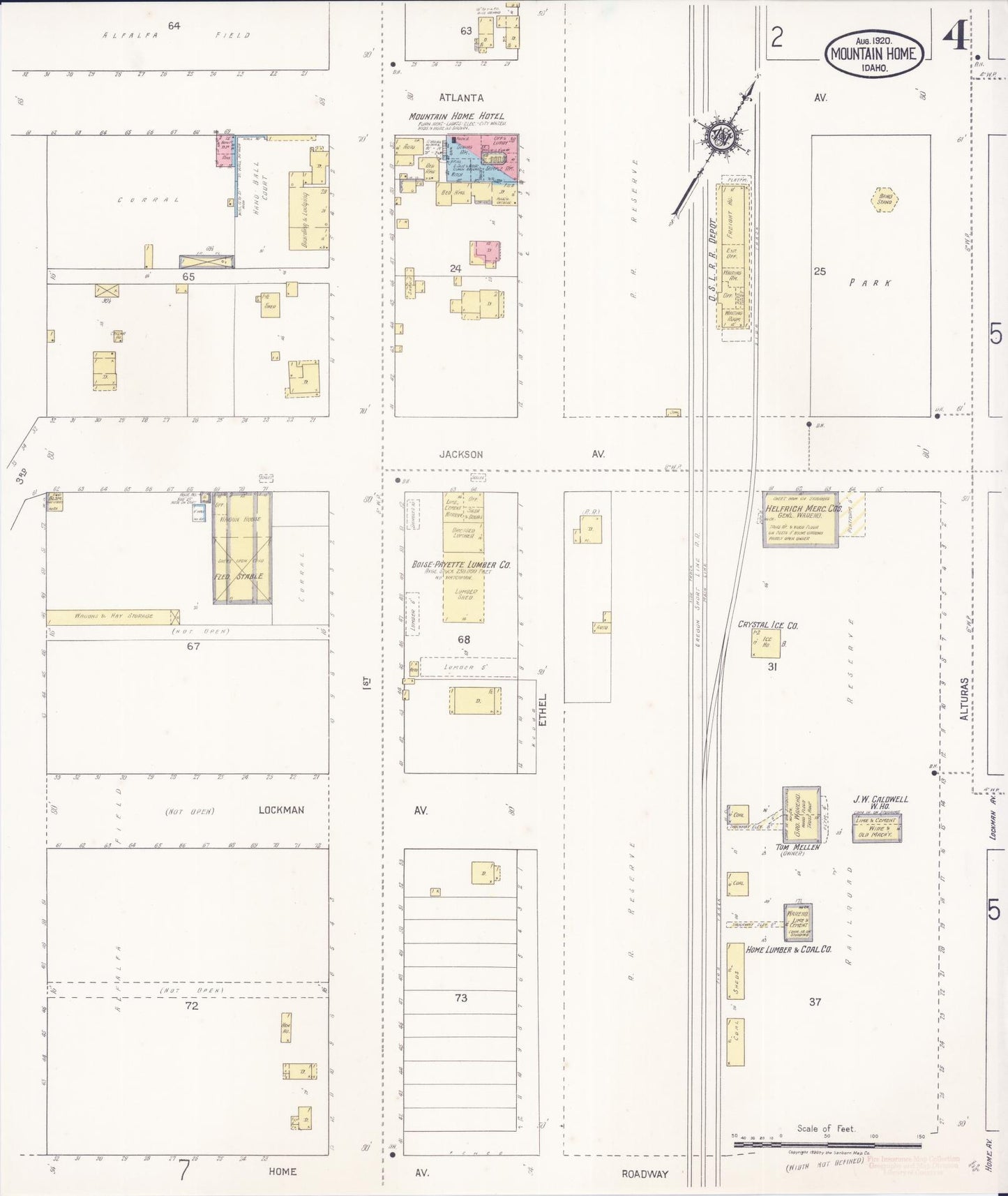 Sanborn Fire Insurance Map from Mountain Home, Elmore County, Idaho (1920), Sheet #0004 - Historic Sanborn Fire Insurance Map Print, vintage old map wall art, antique decor, genealogy gift, Idaho Idaho map