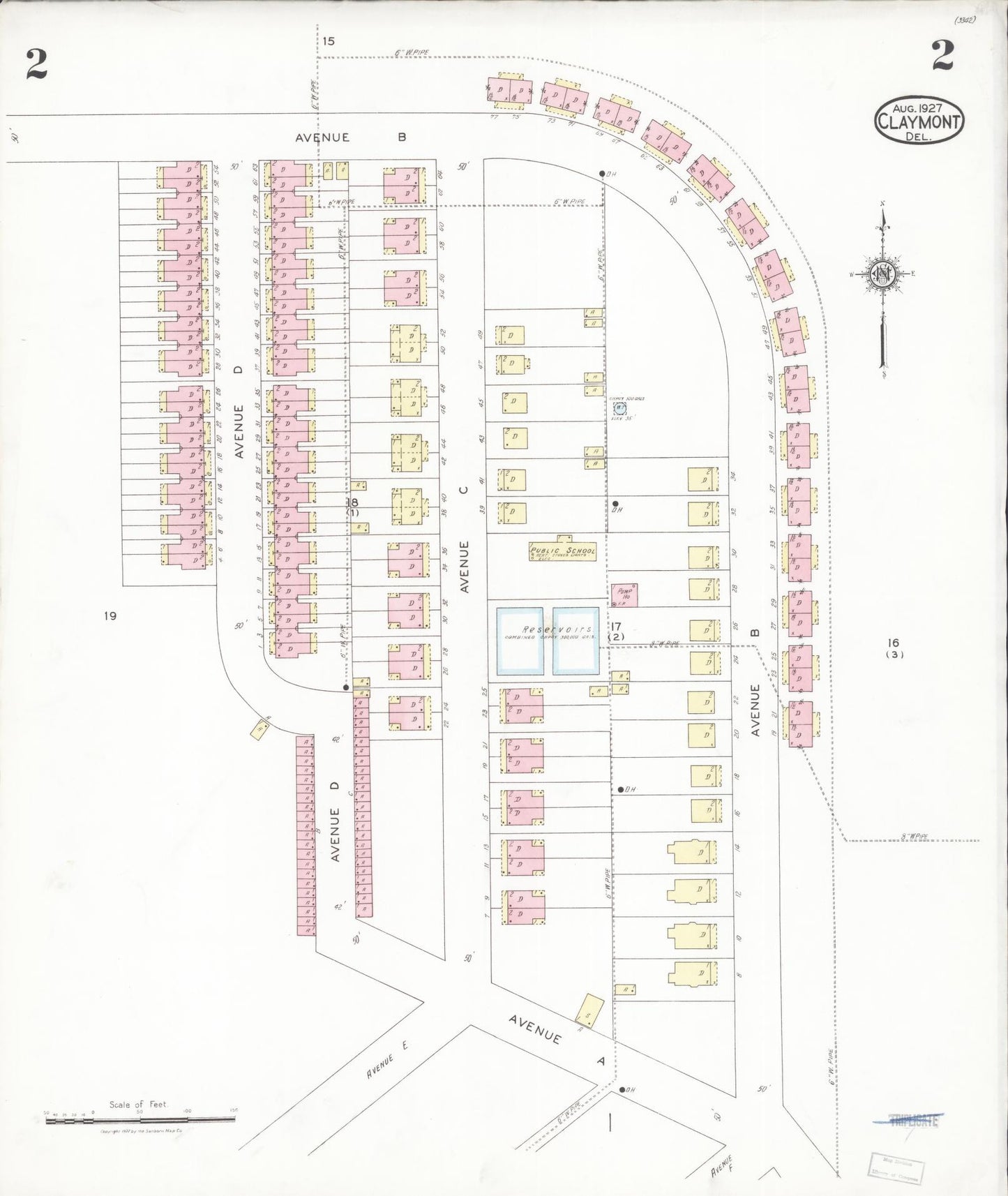Sanborn Fire Insurance Map from Claymont, New Castle County, Delaware (1927), Sheet #0002 - Historic Sanborn Fire Insurance Map Print, vintage old map wall art, antique decor, genealogy gift, Delaware Delaware map