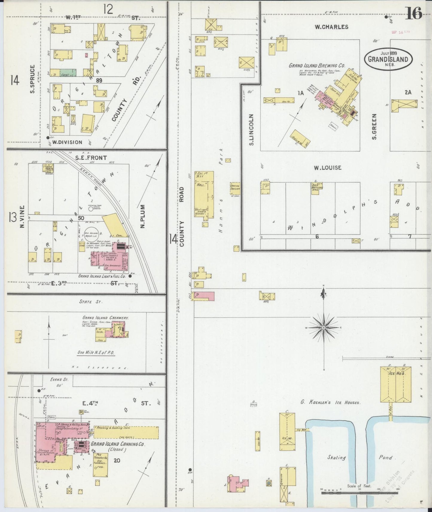 Sanborn Fire Insurance Map from Grand Island, Hall County, Nebraska (1899), Sheet #0016 - Historic Sanborn Fire Insurance Map Print, vintage old map wall art, antique decor, genealogy gift, Nebraska Nebraska map