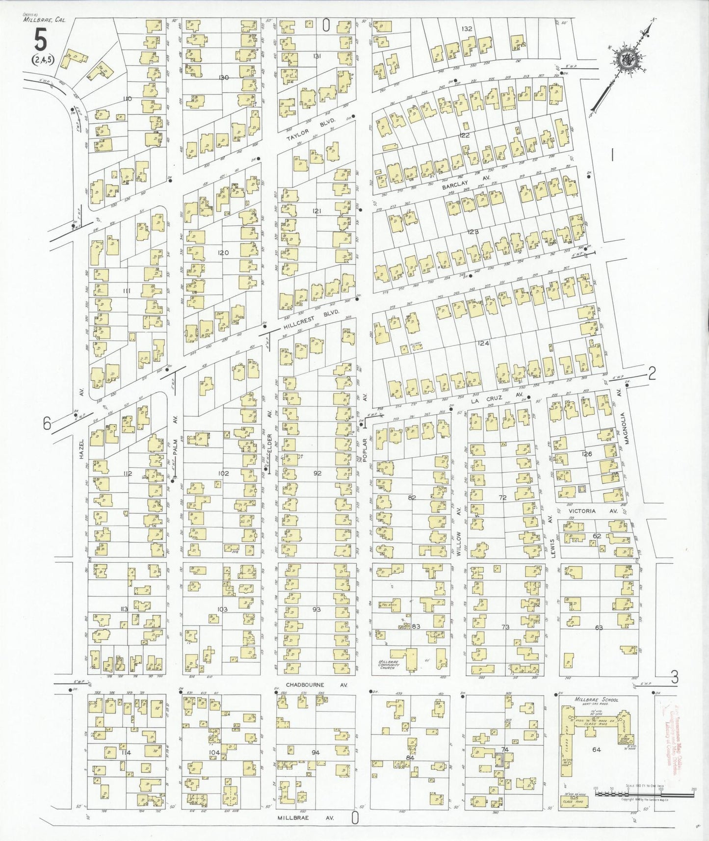 Sanborn Fire Insurance Map from Millbrae, San Mateo County, California (1949), Sheet #0005 - Historic Sanborn Fire Insurance Map Print, vintage old map wall art, antique decor, genealogy gift, California California map
