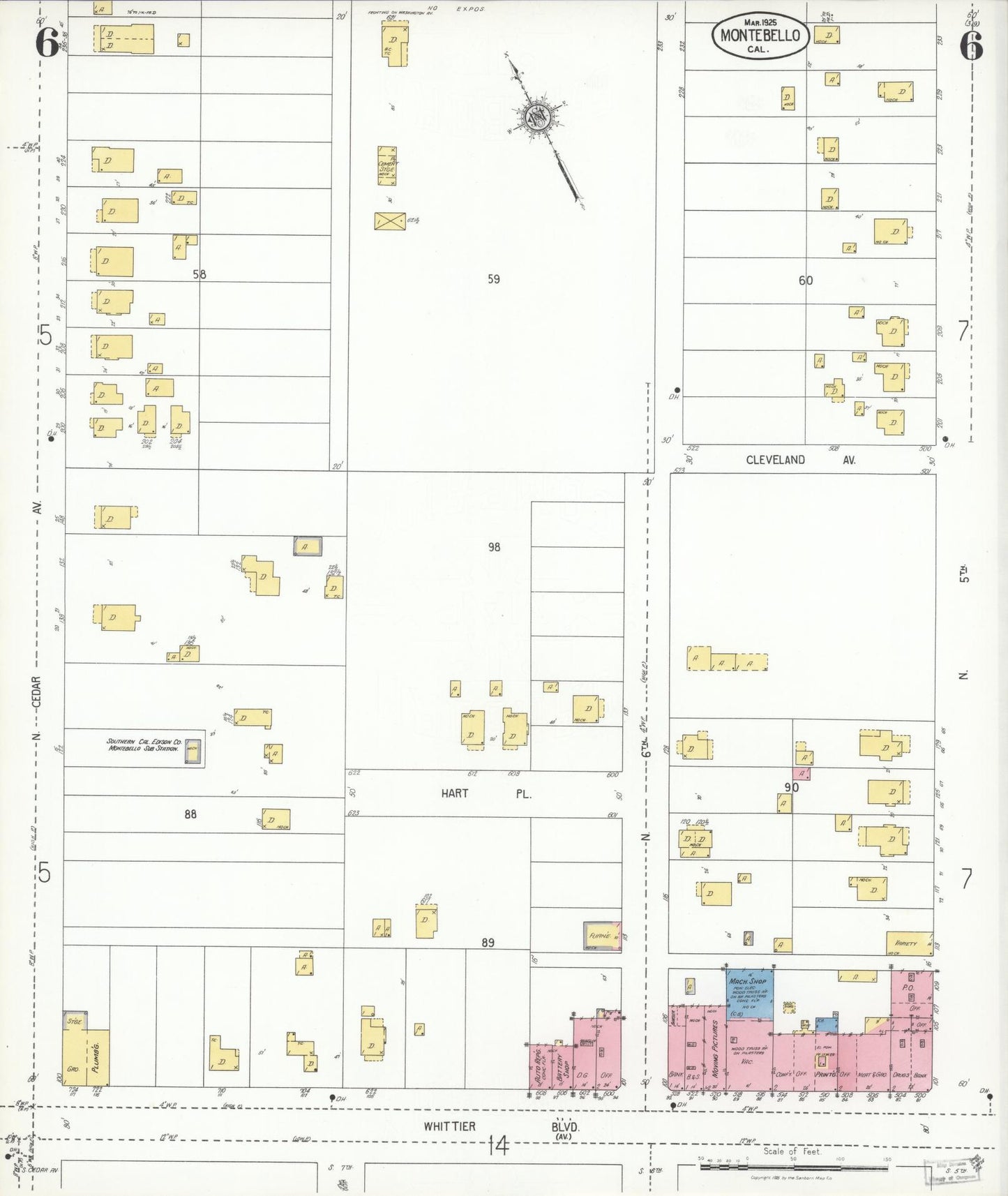 Sanborn Fire Insurance Map from Montebello, Los Angeles County, California (1925), Sheet #0006 - Historic Sanborn Fire Insurance Map Print, vintage old map wall art, antique decor, genealogy gift, California California map