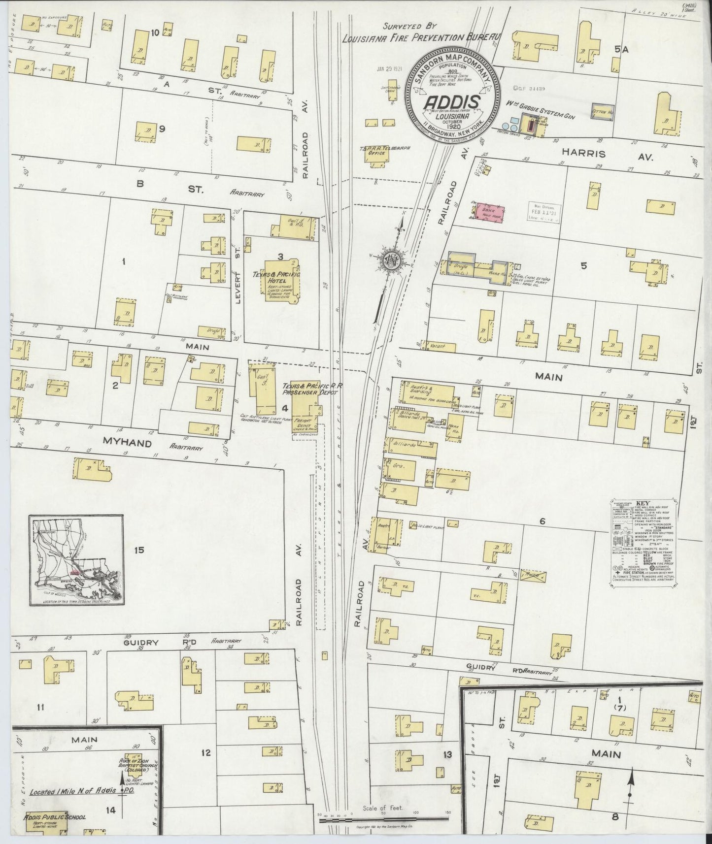 Sanborn Fire Insurance Map from Addis, West Balon Rouge Parish, Louisiana (1920), Sheet #0001 - Historic Sanborn Fire Insurance Map Print, vintage old map wall art, antique decor, genealogy gift, Louisiana Louisiana map