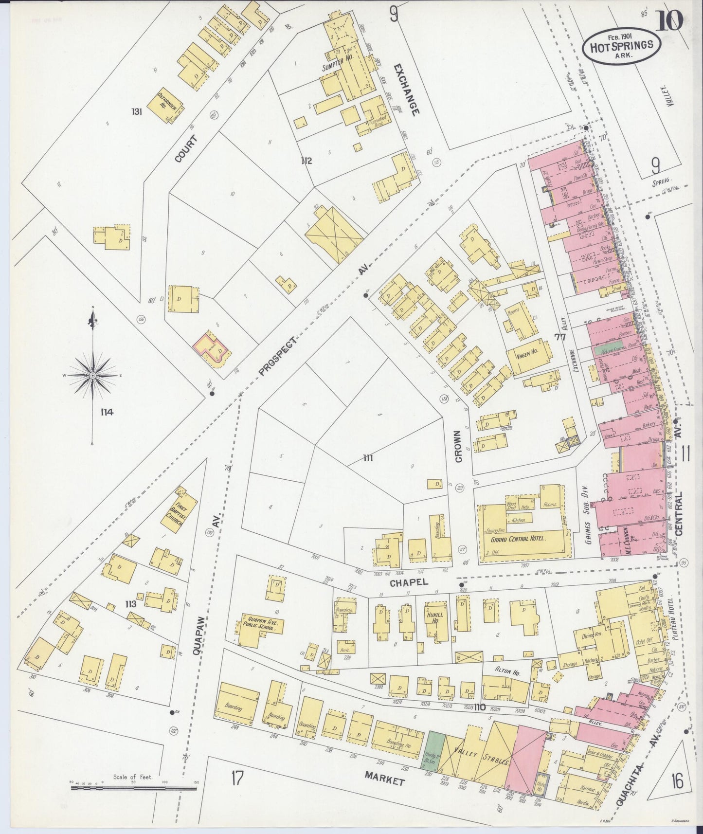 Sanborn Fire Insurance Map from Hot Springs, Garland County, Arkansas (1901), Sheet #0010 - Historic Sanborn Fire Insurance Map Print, vintage old map wall art, antique decor, genealogy gift, Arkansas Arkansas map