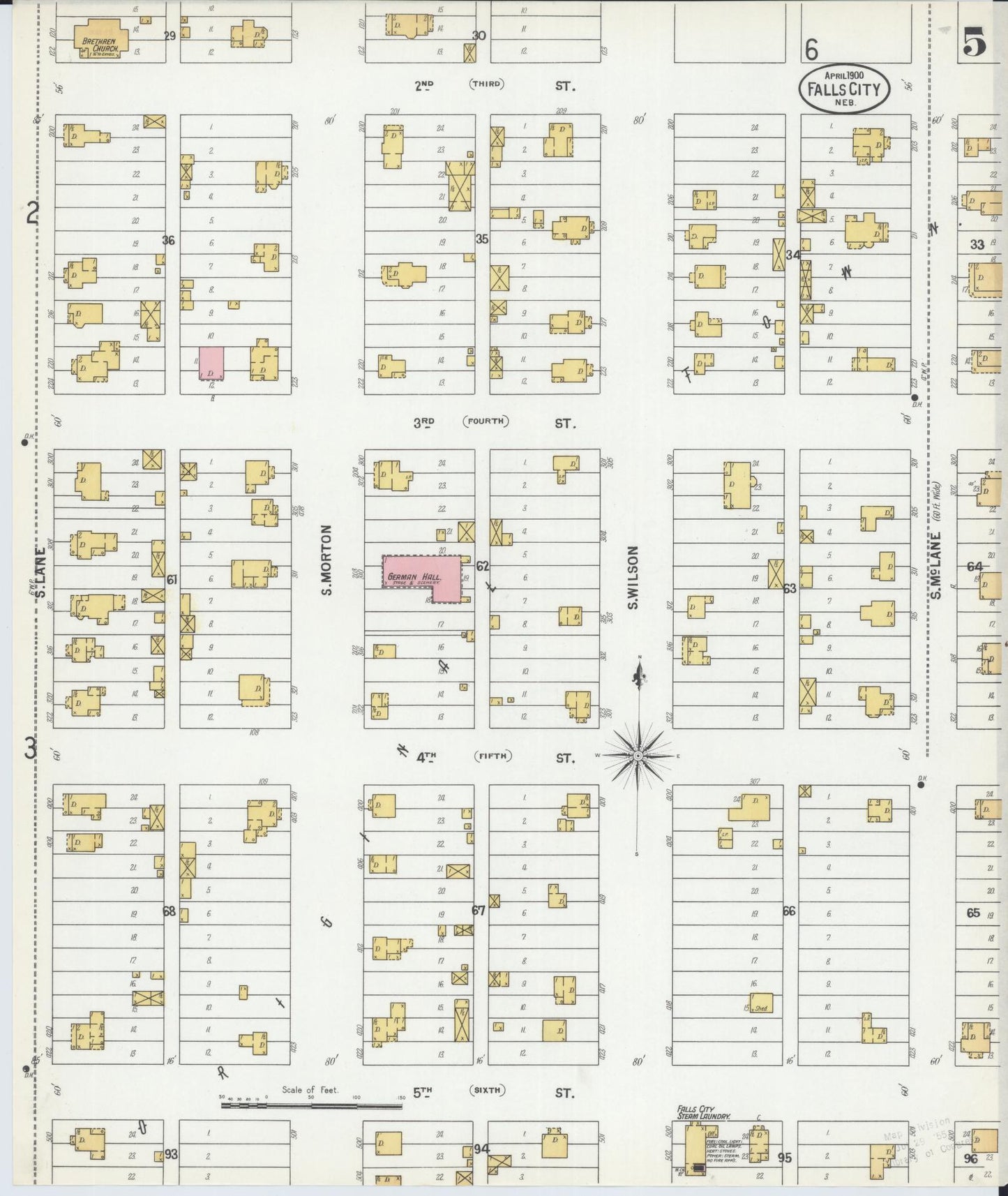 Sanborn Fire Insurance Map from Falls City, Richardson County, Nebraska (1900), Sheet #0005 - Historic Sanborn Fire Insurance Map Print, vintage old map wall art, antique decor, genealogy gift, Nebraska Nebraska map