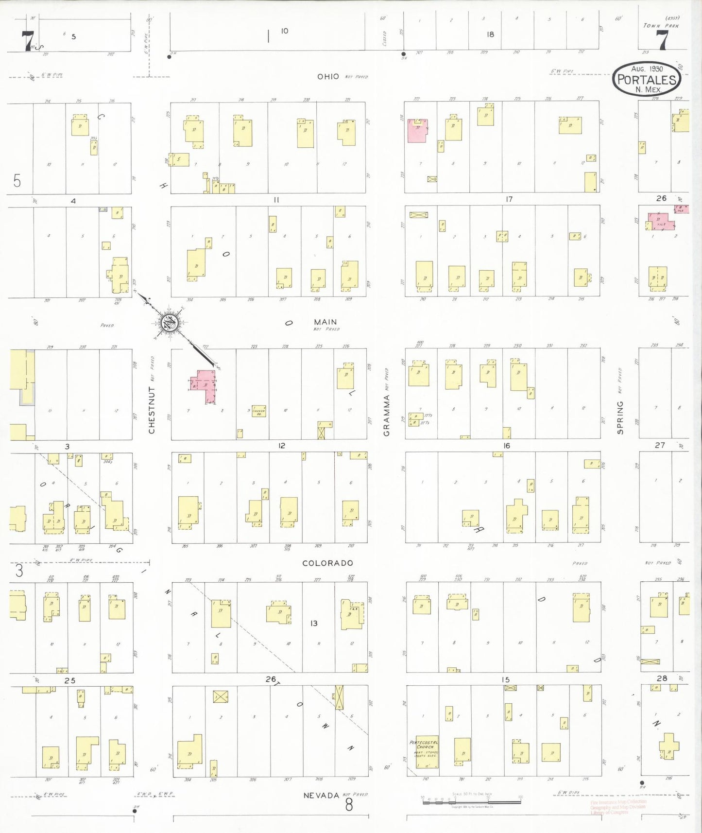 Sanborn Fire Insurance Map from Portales, Roosevelt County, New Mexico (1930), Sheet #0007 - Historic Sanborn Fire Insurance Map Print, vintage old map wall art, antique decor, genealogy gift, New Mexico New Mexico map