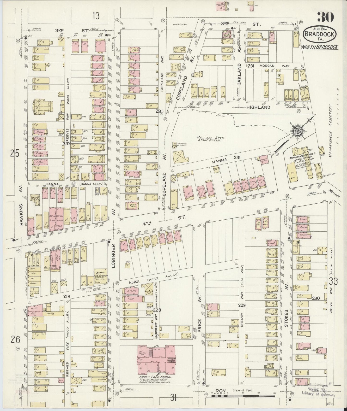 Sanborn Fire Insurance Map from Braddock, Allegheny County, Pennsylvania (1914), Sheet #0030 - Historic Sanborn Fire Insurance Map Print, vintage old map wall art, antique decor, genealogy gift, Pennsylvania Pennsylvania map