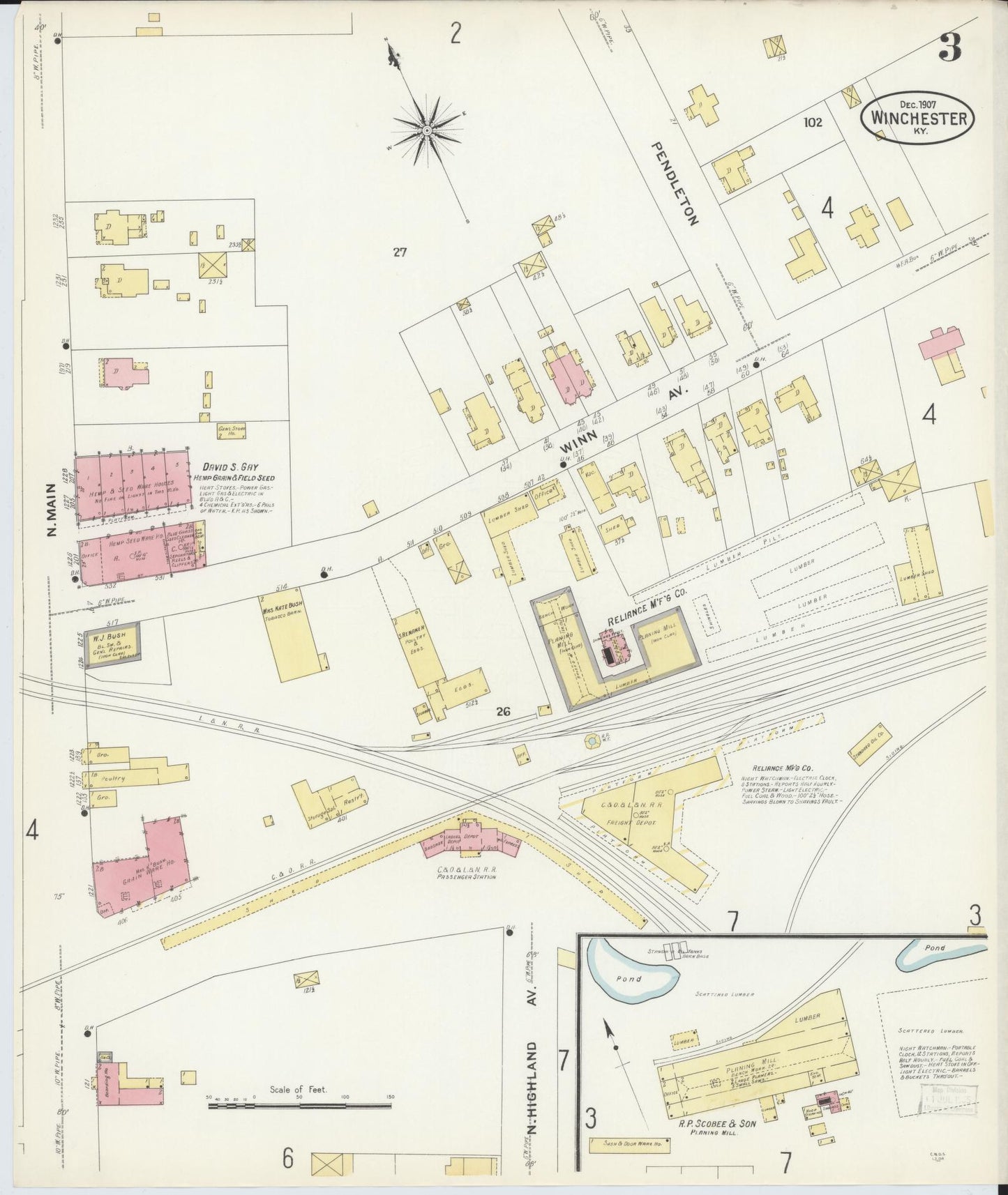 Sanborn Fire Insurance Map from Winchester, Clark County, Kentucky (1907), Sheet #0003 - Historic Sanborn Fire Insurance Map Print, vintage old map wall art, antique decor, genealogy gift, Kentucky Kentucky map