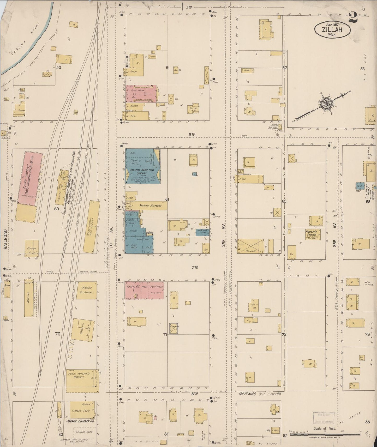 Sanborn Fire Insurance Map from Zillah, Yakima County, Washington (1917), Sheet #0002 - Complete Map Set gallery image, historic Sanborn map, vintage wall art, Washington Washington