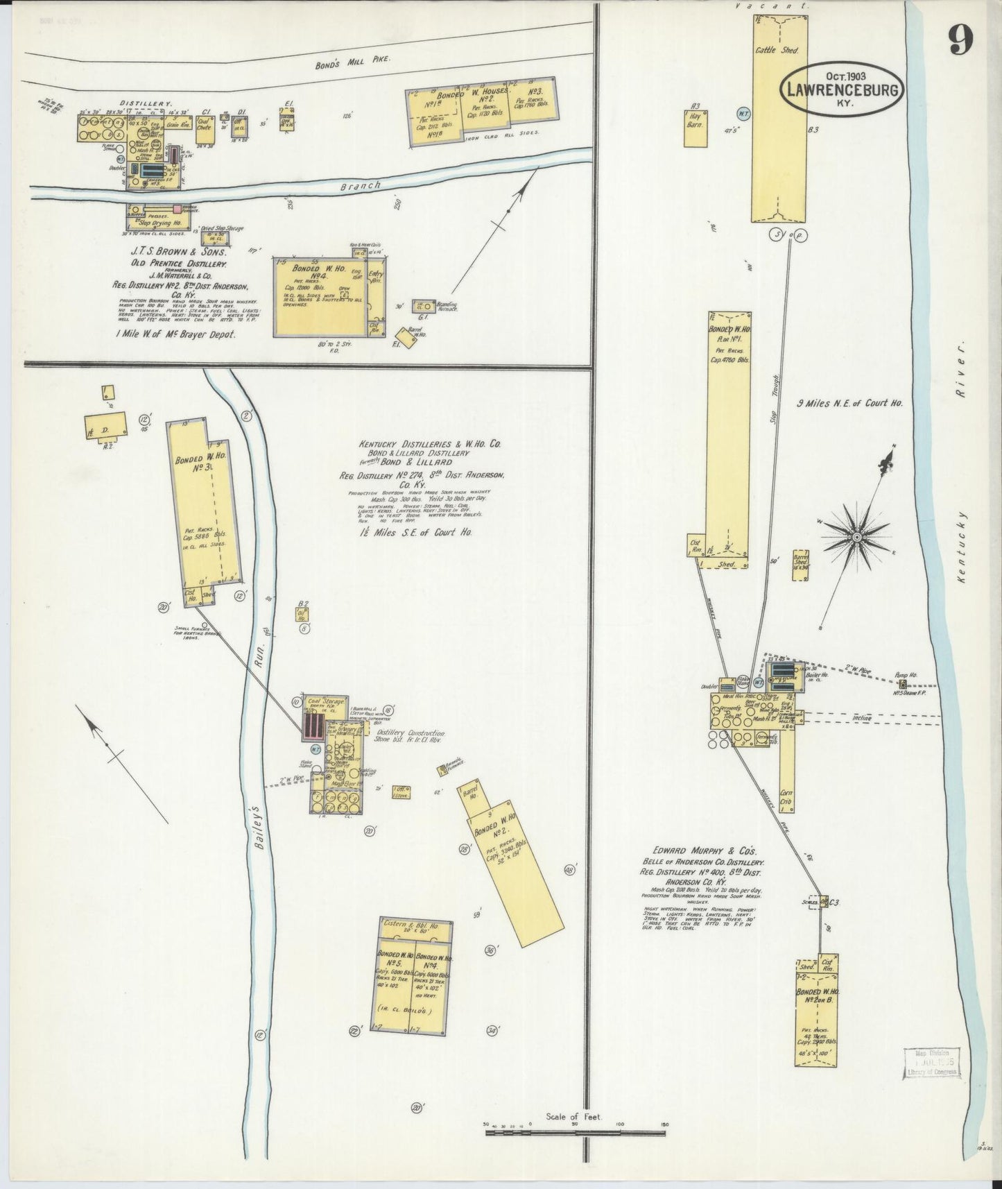 Sanborn Fire Insurance Map from Lawrenceburg, Anderson County, Kentucky (1903), Sheet #0009 - Historic Sanborn Fire Insurance Map Print, vintage old map wall art, antique decor, genealogy gift, Kentucky Kentucky map