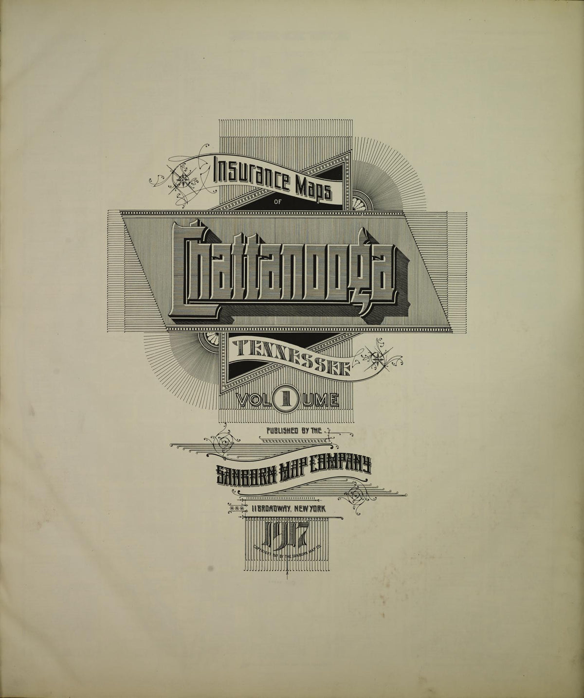 Sanborn Fire Insurance Map from Chattanooga, Hamilton County, Tennessee (1917), Sheet #0001 - Historic Sanborn Fire Insurance Map Print, vintage old map wall art, antique decor, genealogy gift, Tennessee Tennessee map