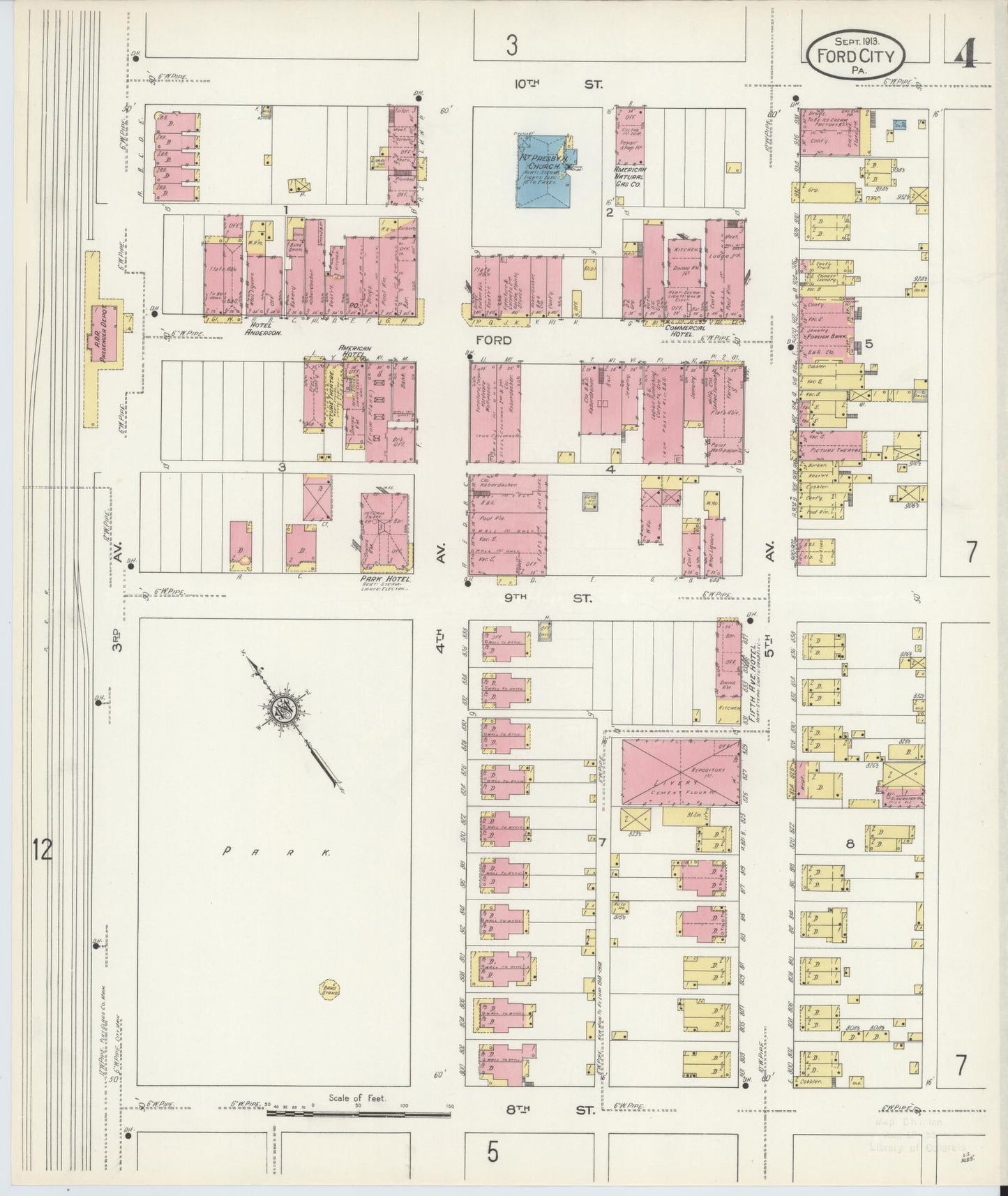 Sanborn Fire Insurance Map from Ford City, Armstrong County, Pennsylvania (1913), Sheet #0004 - Historic Sanborn Fire Insurance Map Print, vintage old map wall art, antique decor, genealogy gift, Pennsylvania Pennsylvania map