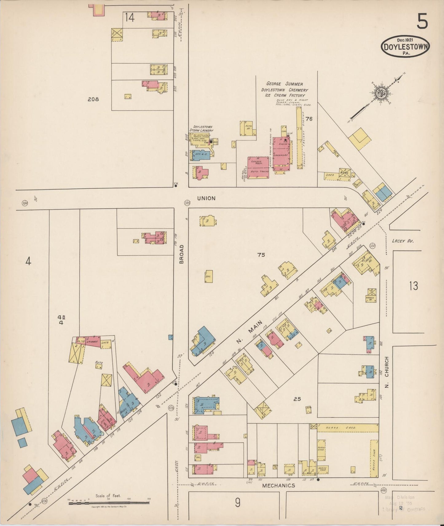 Sanborn Fire Insurance Map from Doylestown, Bucks County, Pennsylvania (1922), Sheet #0005 - Historic Sanborn Fire Insurance Map Print, vintage old map wall art, antique decor, genealogy gift, Pennsylvania Pennsylvania map
