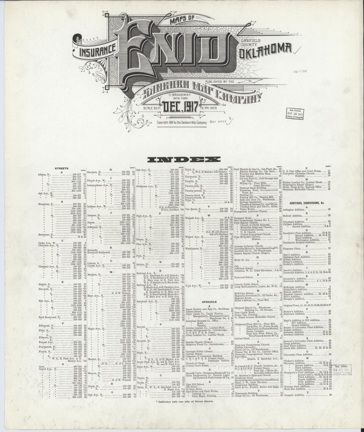 Sanborn Fire Insurance Map from Enid, Garfield County, Oklahoma (1917), Sheet #0001 - Historic Sanborn Fire Insurance Map Print, vintage old map wall art, antique decor, genealogy gift, Oklahoma Oklahoma map