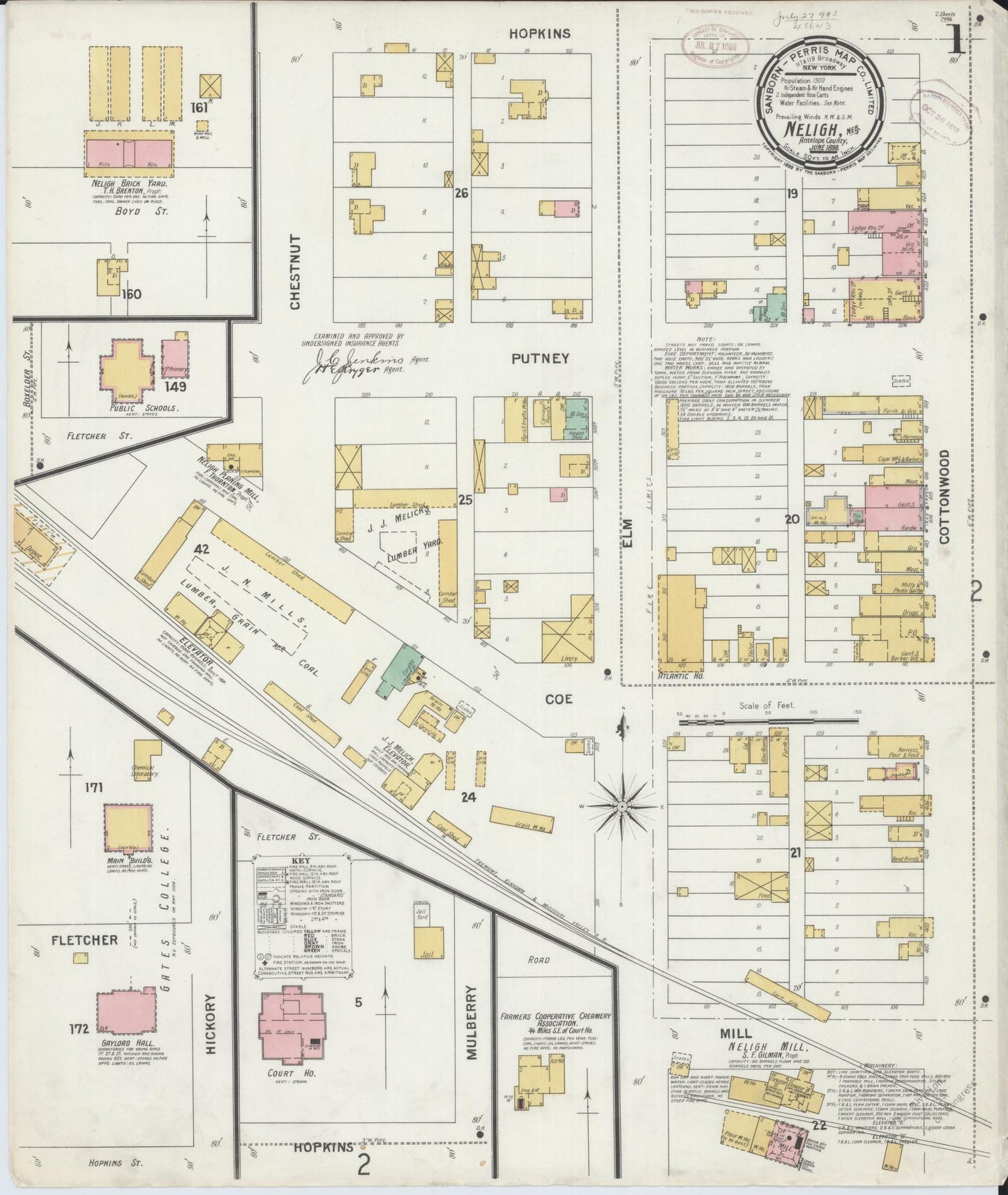 Sanborn Fire Insurance Map from Neligh, Antelope County, Nebraska (1899), Sheet #0001 - Historic Sanborn Fire Insurance Map Print, vintage old map wall art, antique decor, genealogy gift, Nebraska Nebraska map