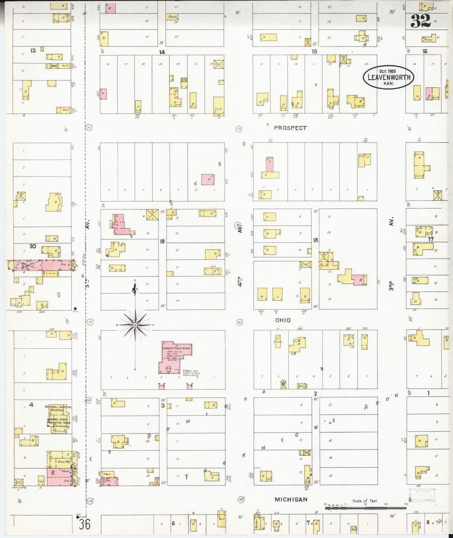 Sanborn Fire Insurance Map from Leavenworth, Leavenworth County, Kansas (1905), Sheet #0033 - Historic Sanborn Fire Insurance Map Print, vintage old map wall art, antique decor, genealogy gift, Kansas Kansas map