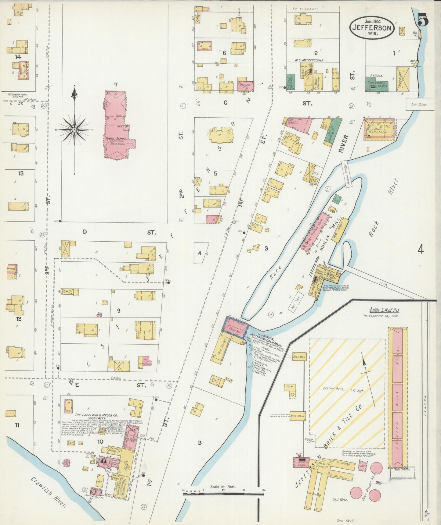 Sanborn Fire Insurance Map from Jefferson, Jefferson County, Wisconsin (1904), Sheet #0005 - Historic Sanborn Fire Insurance Map Print, vintage old map wall art, antique decor, genealogy gift, Wisconsin Wisconsin map