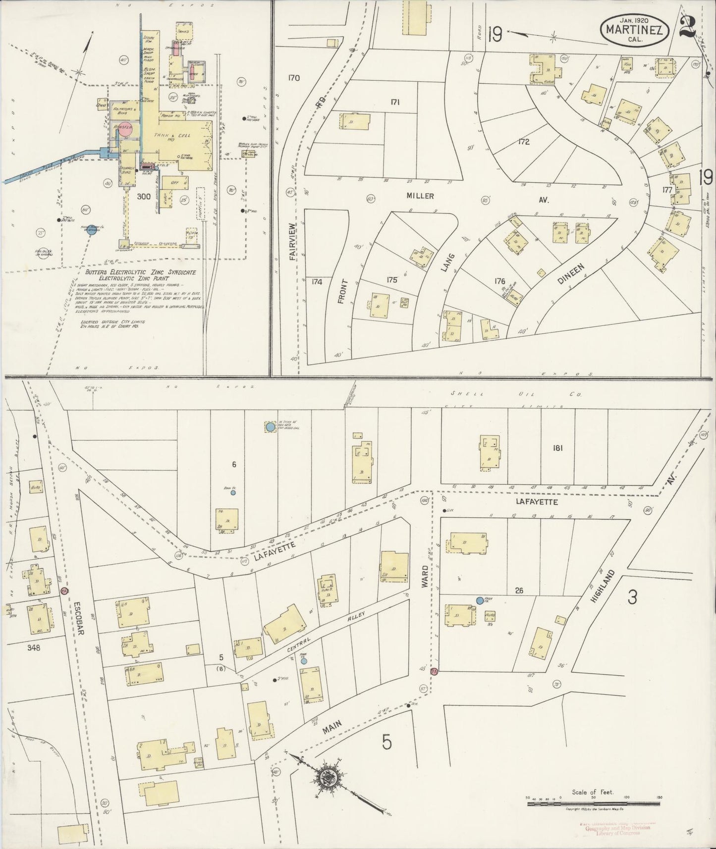 Sanborn Fire Insurance Map from Martinez, Contra Costa County, California (1920), Sheet #0002 - Historic Sanborn Fire Insurance Map Print, vintage old map wall art, antique decor, genealogy gift, California California map