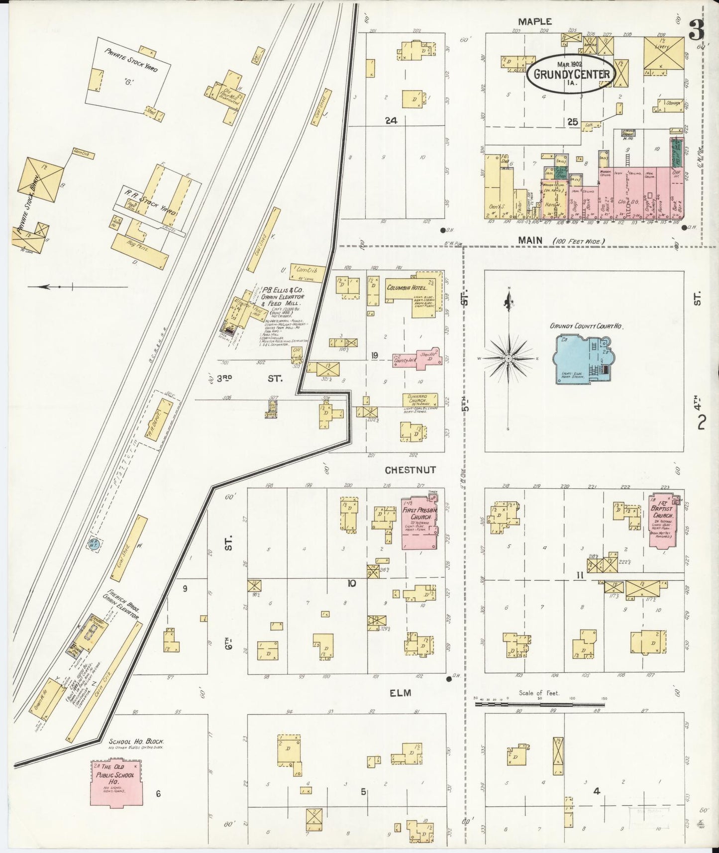 Sanborn Fire Insurance Map from Grundy Center, Grundy County, Iowa (1902), Sheet #0003 - Historic Sanborn Fire Insurance Map Print, vintage old map wall art