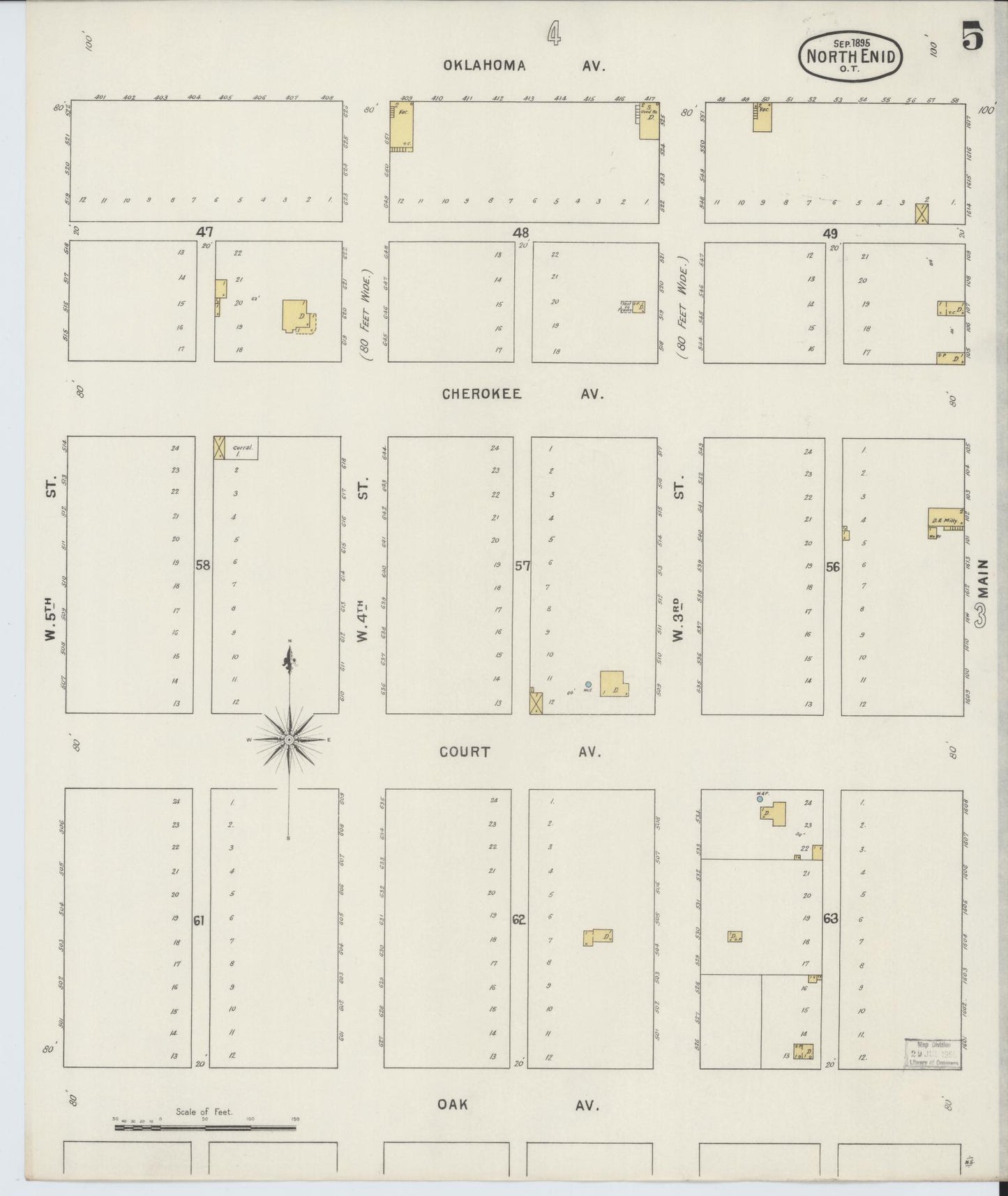 Sanborn Fire Insurance Map from North Enid, Garfield County, Oklahoma (1895), Sheet #0005 - Complete Map Set gallery image, historic Sanborn map, vintage wall art, Oklahoma Oklahoma