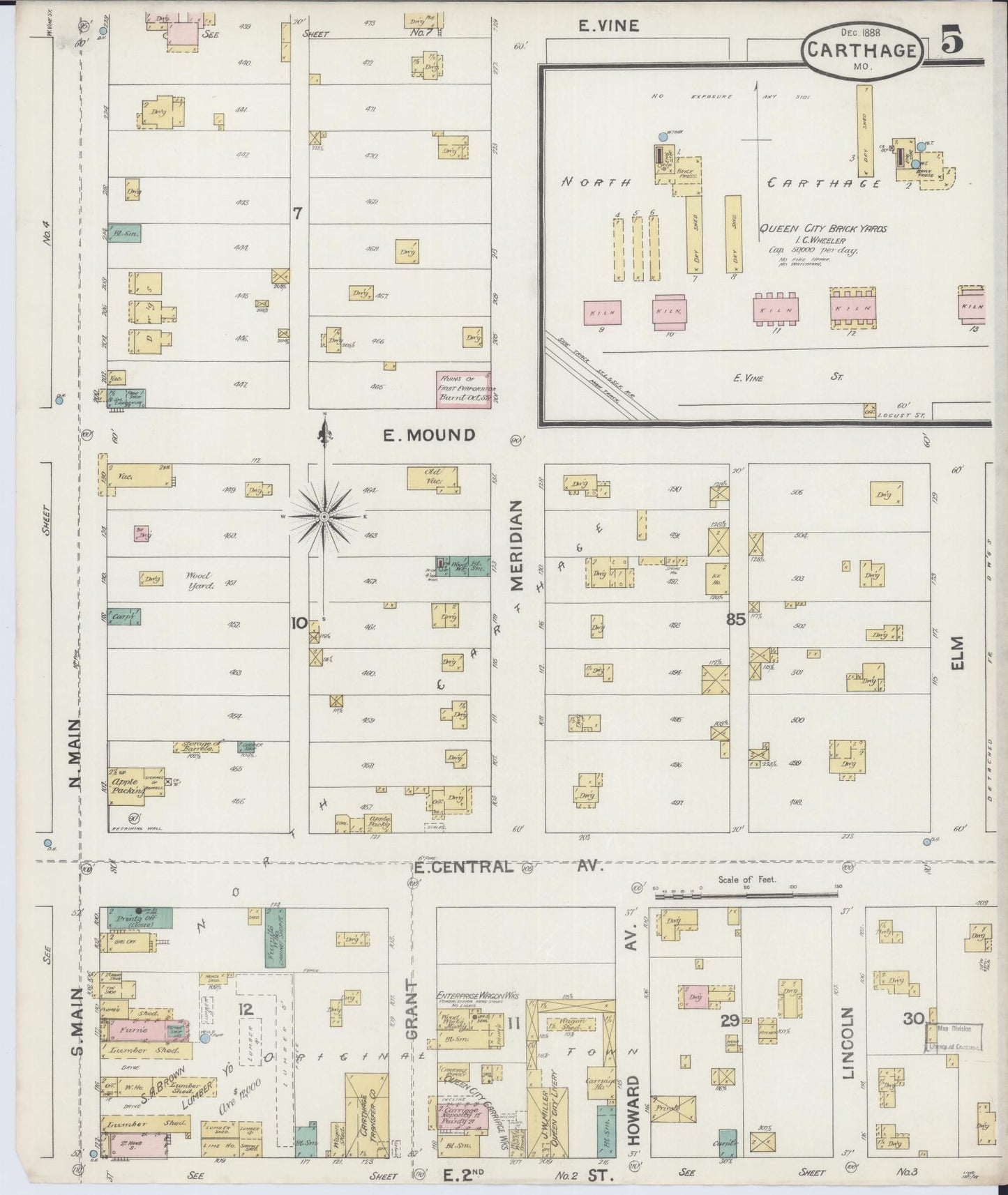 Sanborn Fire Insurance Map from Carthage, Jasper County, Missouri (1888), Sheet #0005 - Historic Sanborn Fire Insurance Map Print, vintage old map wall art, antique decor, genealogy gift, Missouri Missouri map