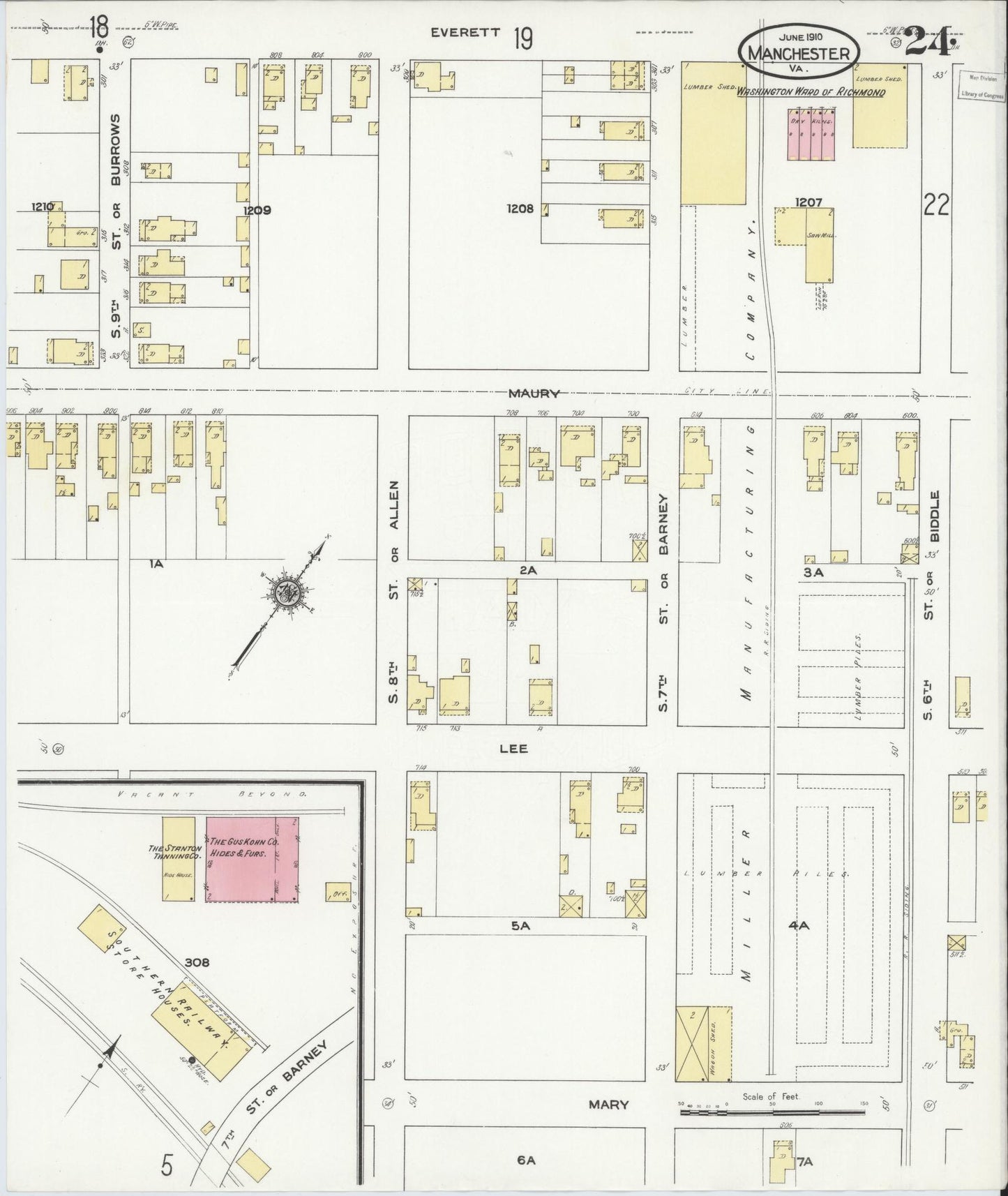 Sanborn Fire Insurance Map from Manchester, Chesterfield County, Virginia. (1910), Sheet 24 – Historic Sanborn Fire Insurance Map Print