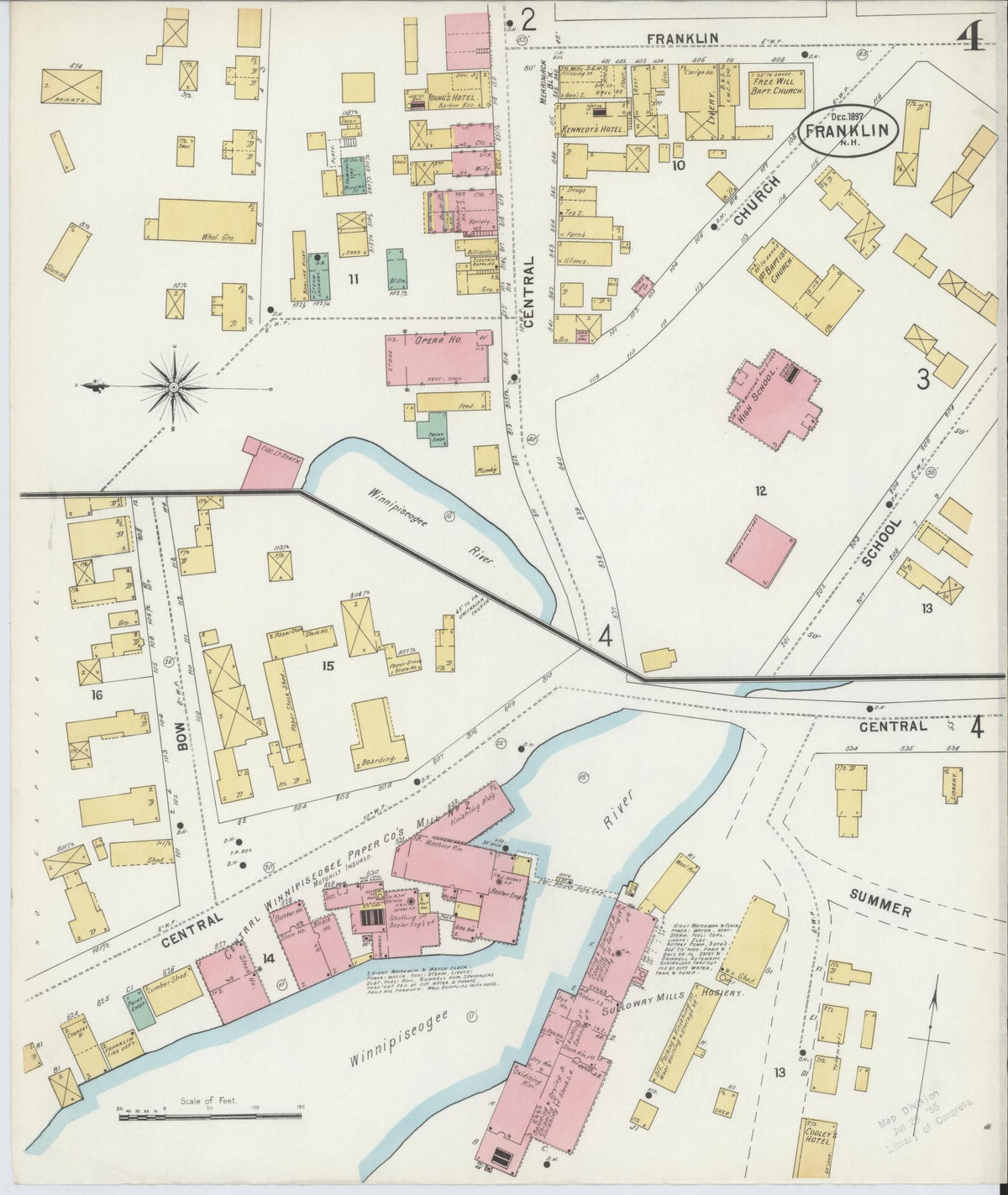 Sanborn Fire Insurance Map from Franklin, Merrimack County, New Hampshire (1897), Sheet #0004 - Historic Sanborn Fire Insurance Map Print, vintage old map wall art, antique decor, genealogy gift, New Hampshire New Hampshire map