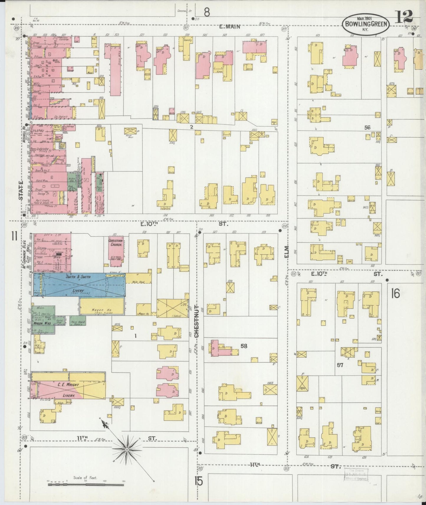 Sanborn Fire Insurance Map from Bowling Green, Warren County, Kentucky (1901), Sheet #0012 - Historic Sanborn Fire Insurance Map Print, vintage old map wall art, antique decor, genealogy gift, Kentucky Kentucky map