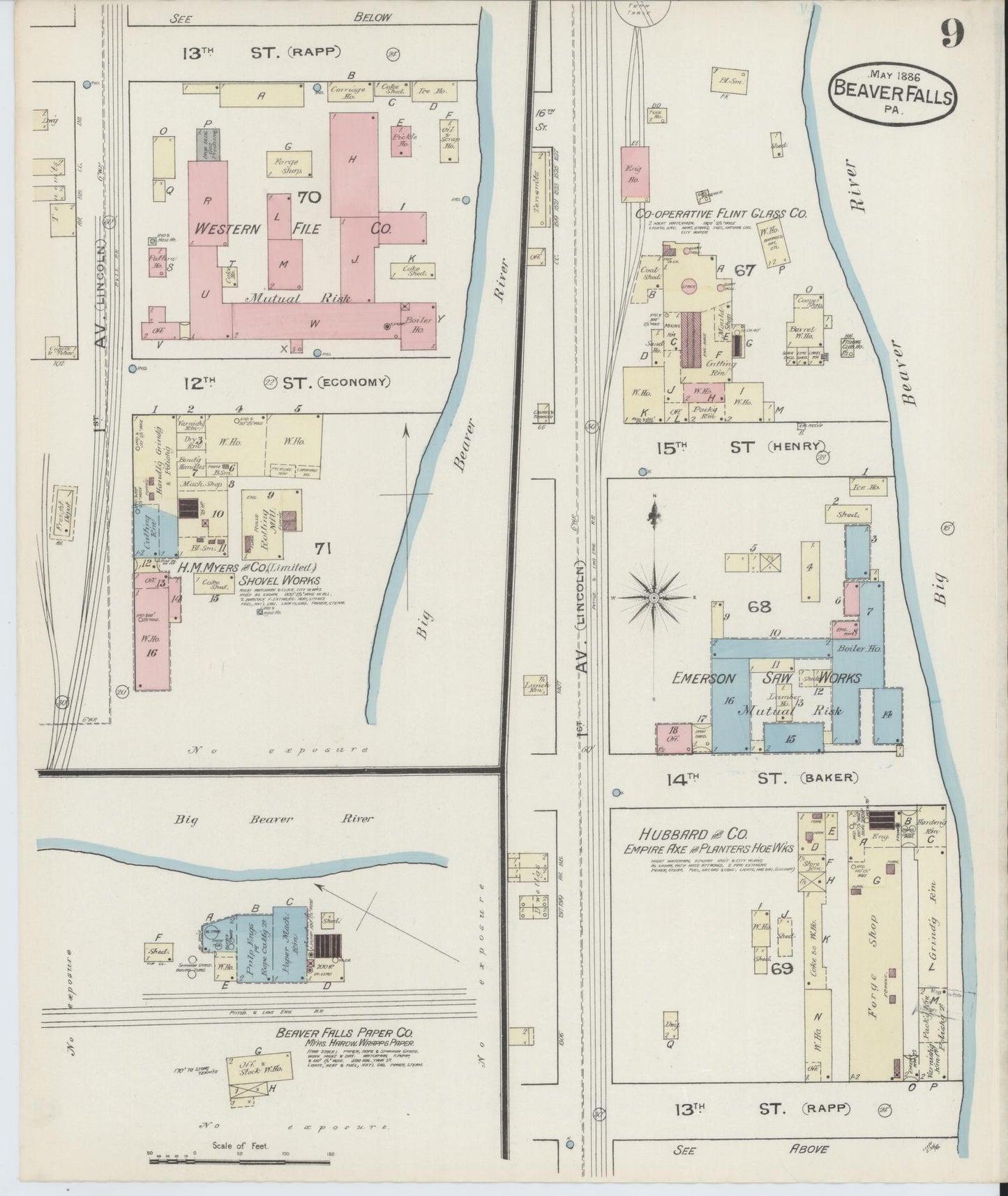 Sanborn Fire Insurance Map from Beaver Falls, Beaver County, Pennsylvania (1886), Sheet #0009 - Historic Sanborn Fire Insurance Map Print, vintage old map wall art, antique decor, genealogy gift, Pennsylvania Pennsylvania map