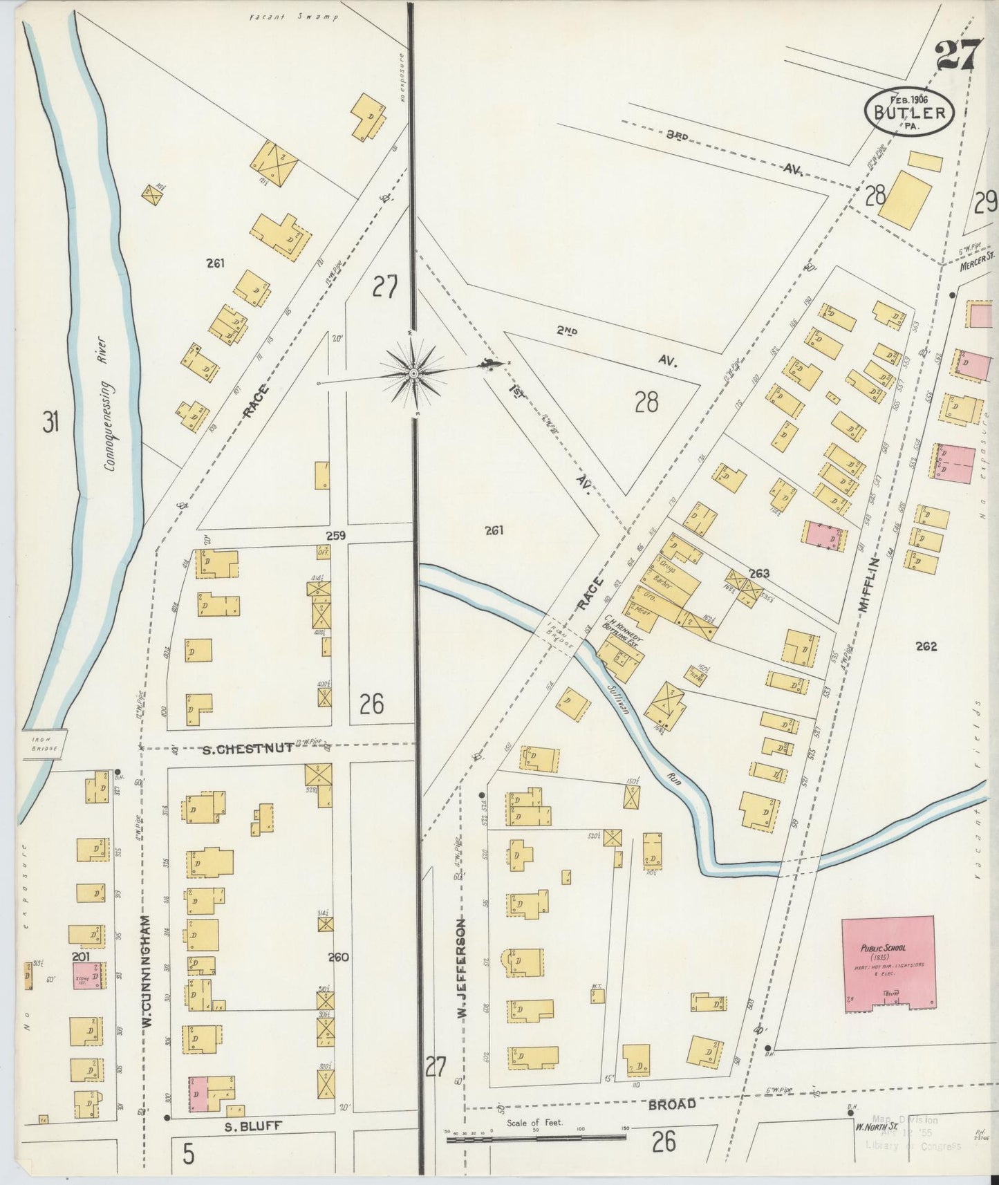 Sanborn Fire Insurance Map from Butler, Butler County, Pennsylvania (1906), Sheet #0027 - Historic Sanborn Fire Insurance Map Print, vintage old map wall art, antique decor, genealogy gift, Pennsylvania Pennsylvania map
