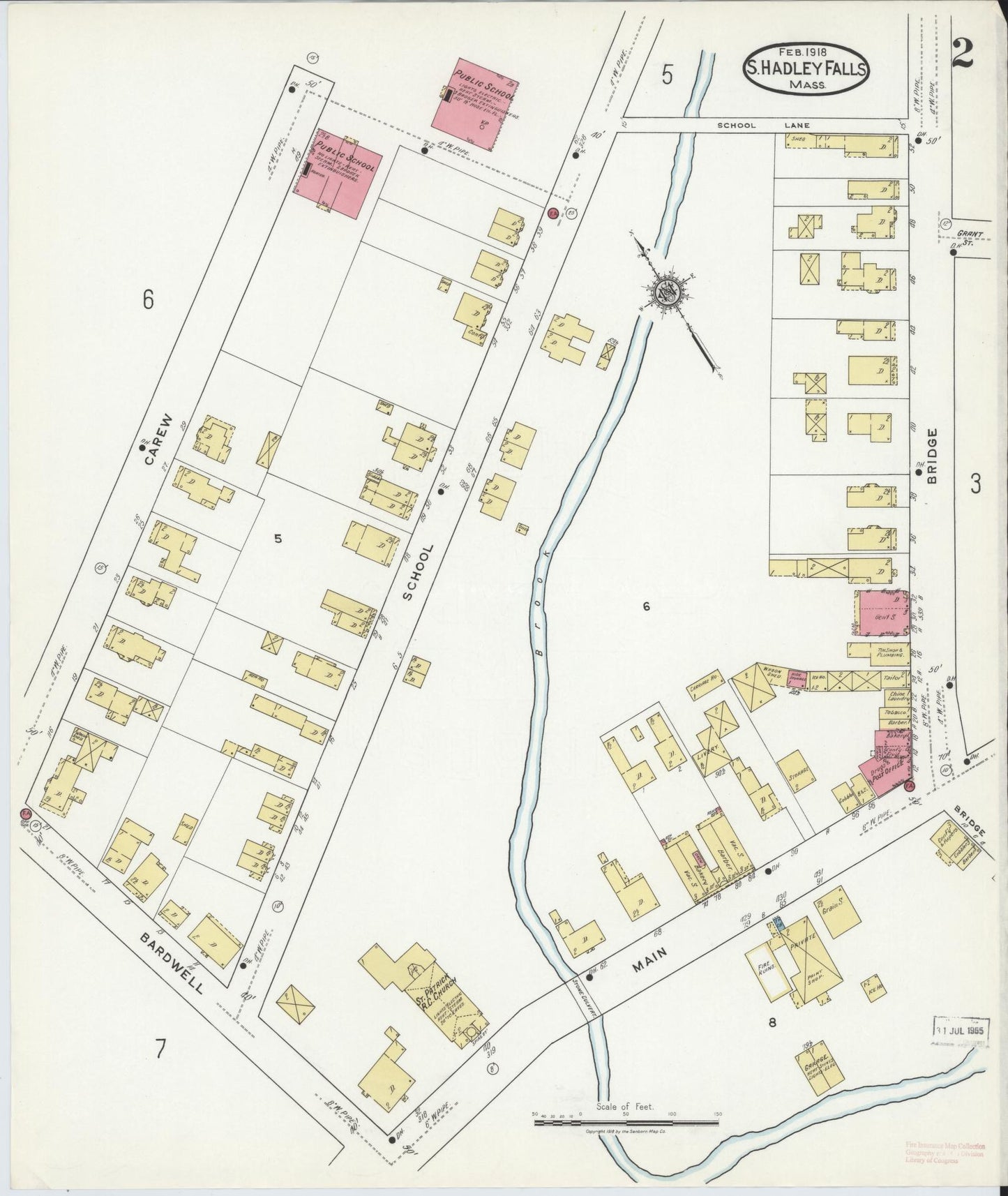 Sanborn Fire Insurance Map from South Hadley Falls, Hampshire County, Massachusetts (1918), Sheet #0002 - Historic Sanborn Fire Insurance Map Print, vintage old map wall art, antique decor, genealogy gift, Massachusetts Massachusetts map