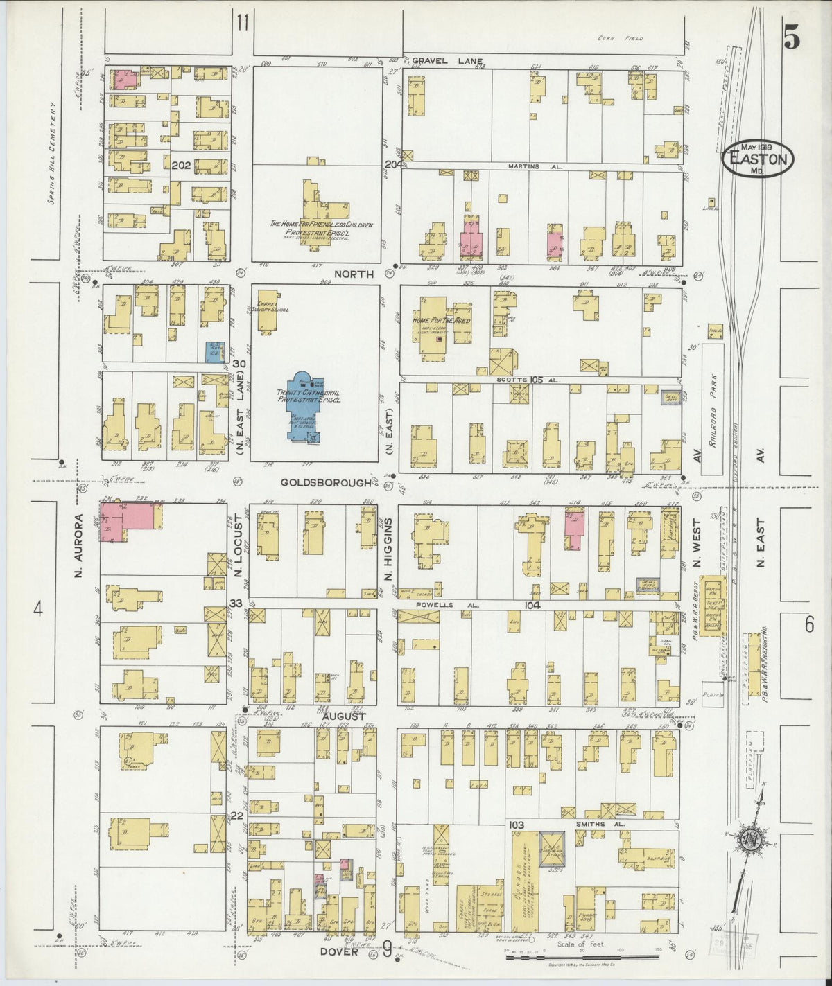 Sanborn Fire Insurance Map from Easton, Talbot County, Maryland (1919), Sheet #0005 - Historic Sanborn Fire Insurance Map Print, vintage old map wall art, antique decor, genealogy gift, Maryland Maryland map