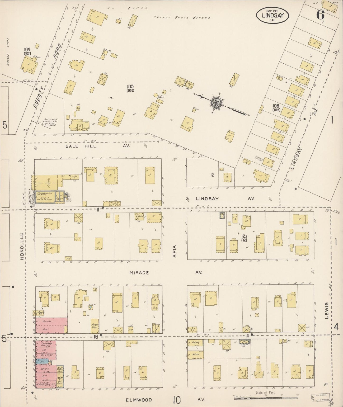 Sanborn Fire Insurance Map from Lindsay, Tulare County, California (1912), Sheet #0006 - Historic Sanborn Fire Insurance Map Print, vintage old map wall art, antique decor, genealogy gift, California California map