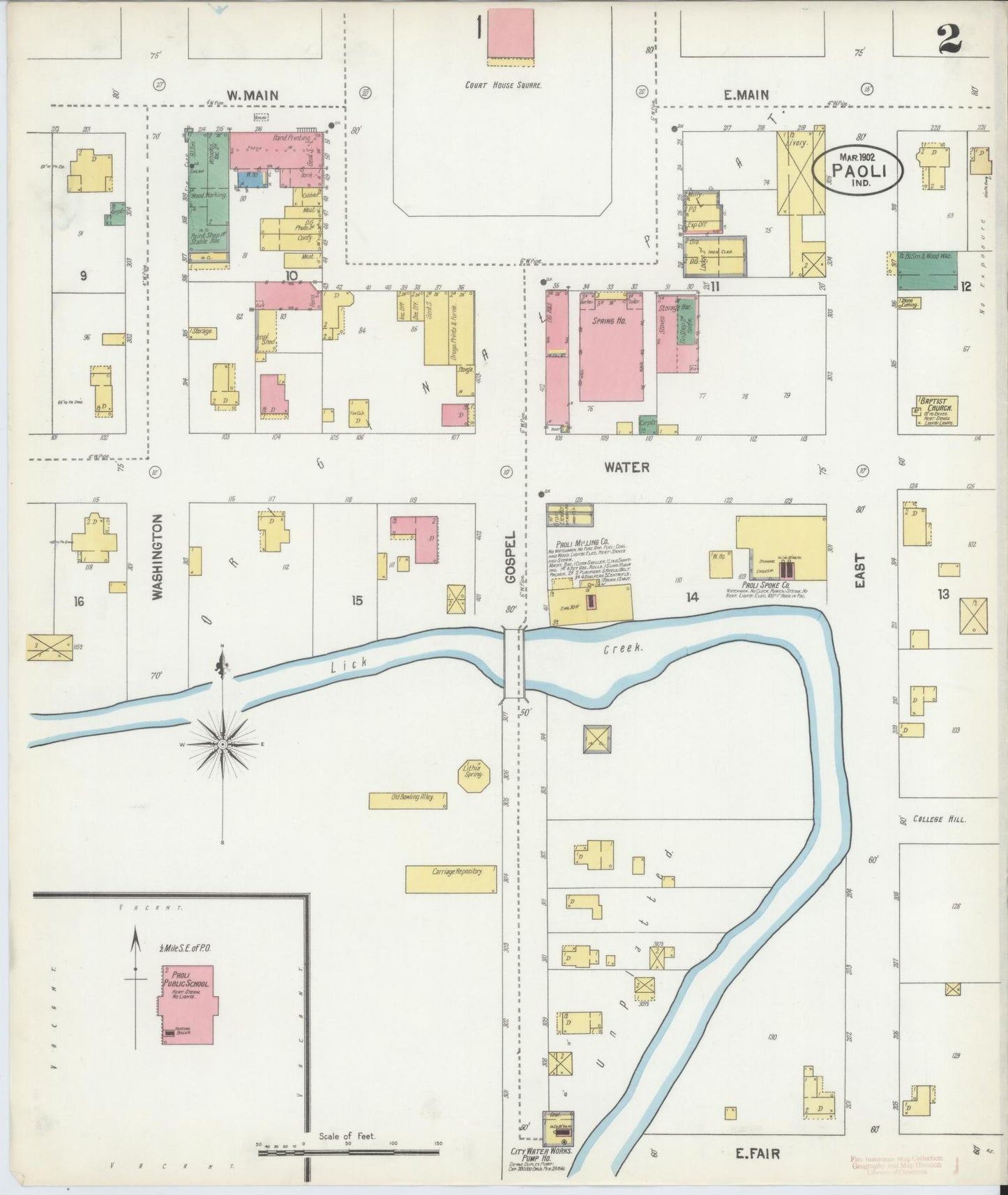 Sanborn Fire Insurance Map from Paoli, Orange County, Indiana (1902), Sheet #0002 - Complete Map Set gallery image, historic Sanborn map, vintage wall art, Indiana Indiana