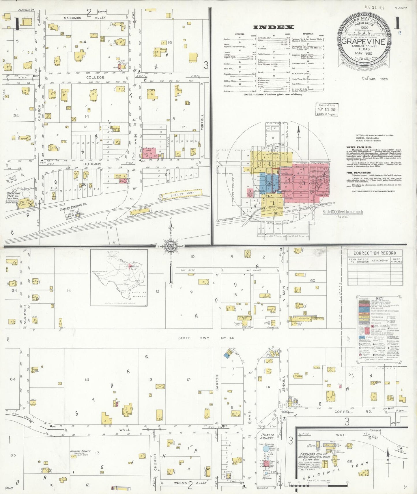 Sanborn Fire Insurance Map from Grapevine, Tarrant County, Texas. (1935) – Historic Sanborn Fire Insurance Map Print