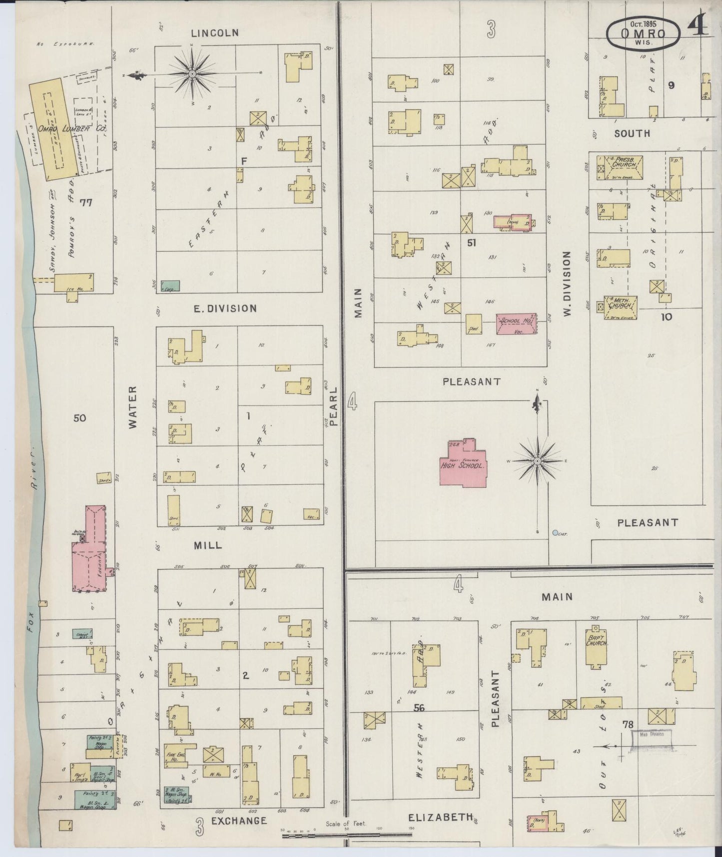 Sanborn Fire Insurance Map from Omro, Winnebago County, Wisconsin (1895), Sheet #0004 - Historic Sanborn Fire Insurance Map Print, vintage old map wall art, antique decor, genealogy gift, Wisconsin Wisconsin map