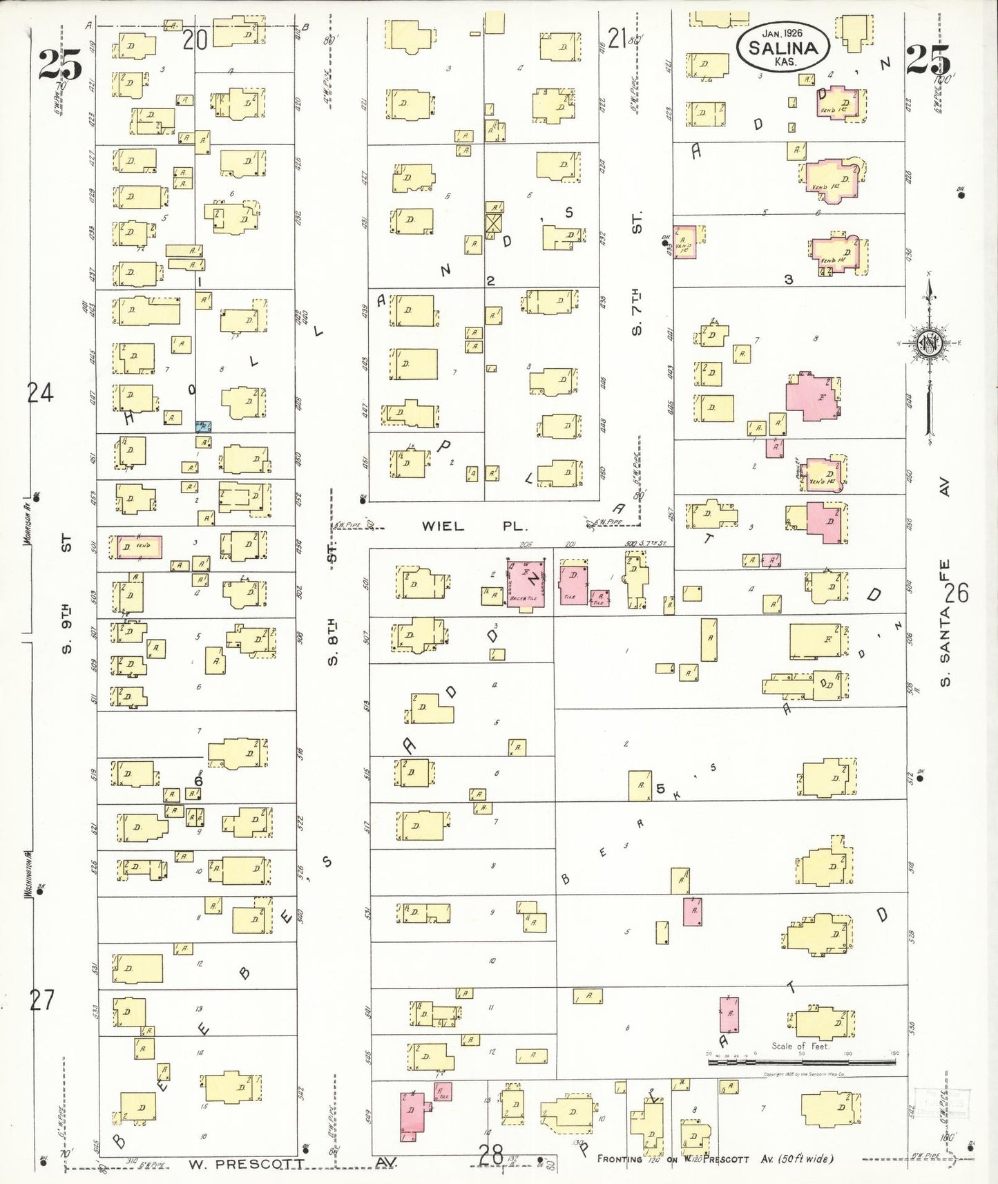 Sanborn Fire Insurance Map from Salina, Saline County, Kansas (1926), Sheet #0025 - Historic Sanborn Fire Insurance Map Print, vintage old map wall art, antique decor, genealogy gift, Kansas Kansas map